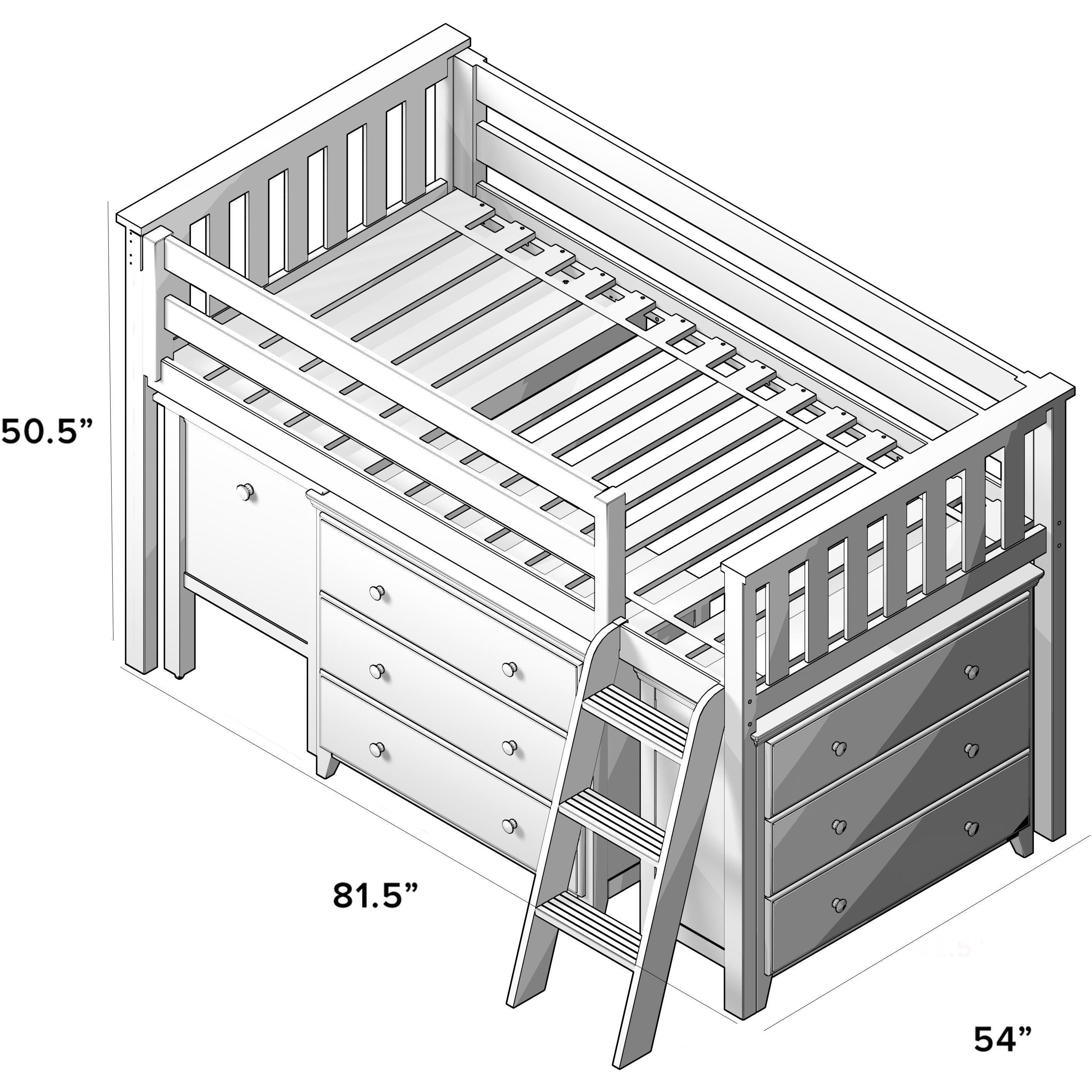 Jackpot Deluxe Windsor 3 Twin-Size Storage Loft Bed with Two Dressers and Desk