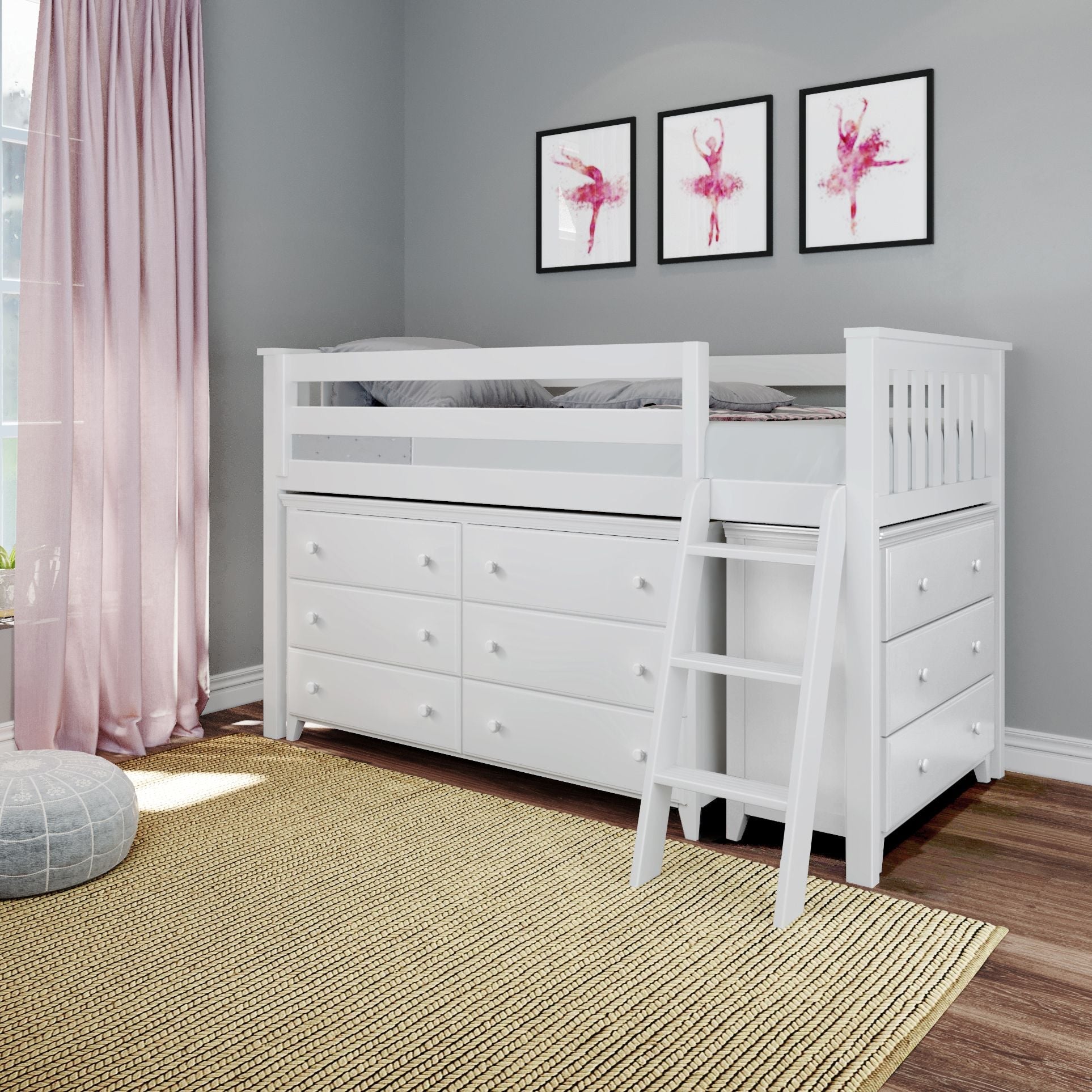 Jackpot Deluxe Windsor 1 Twin-Size Storage Loft Bed with Two Dressers