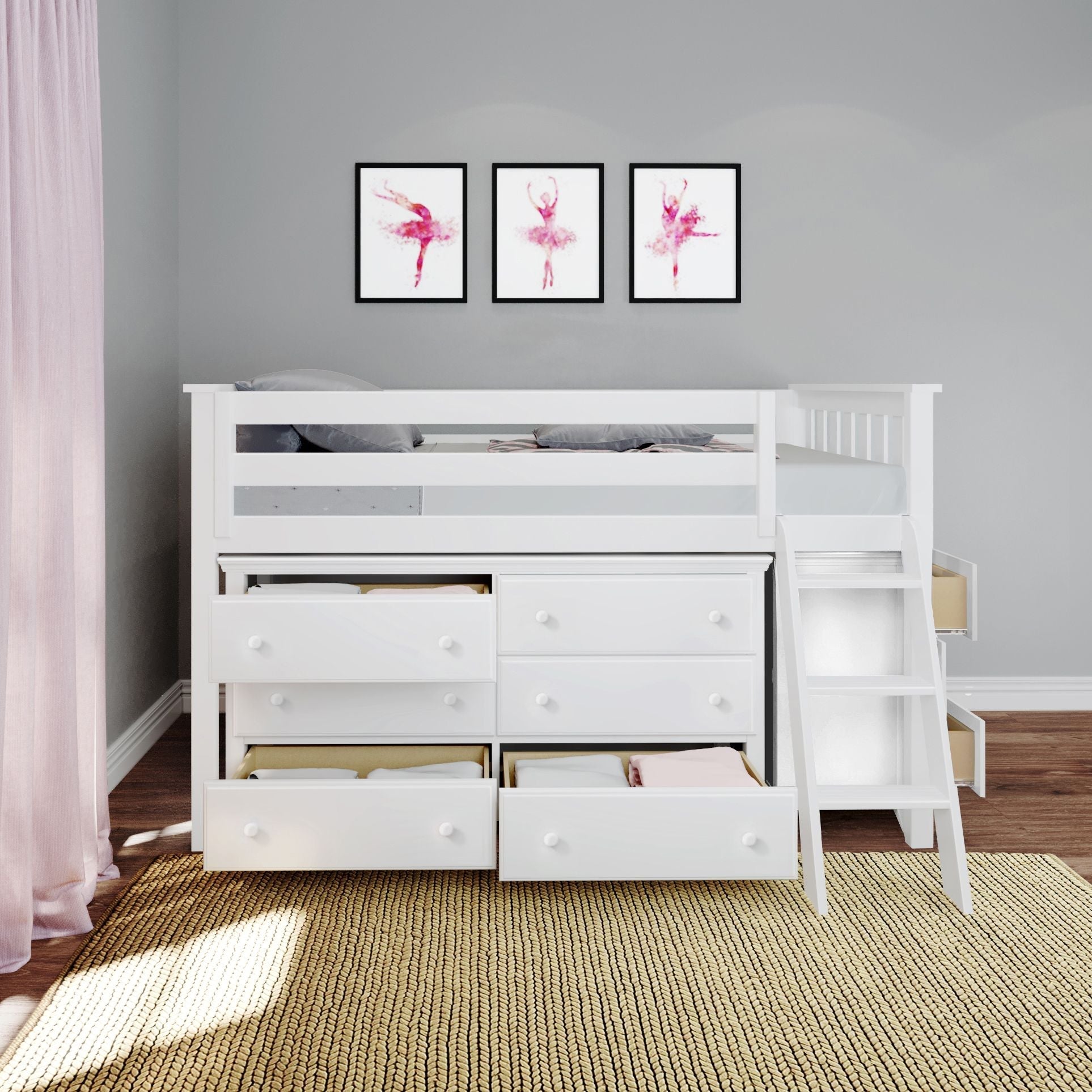 Jackpot Deluxe Windsor 1 Twin-Size Storage Loft Bed with Two Dressers