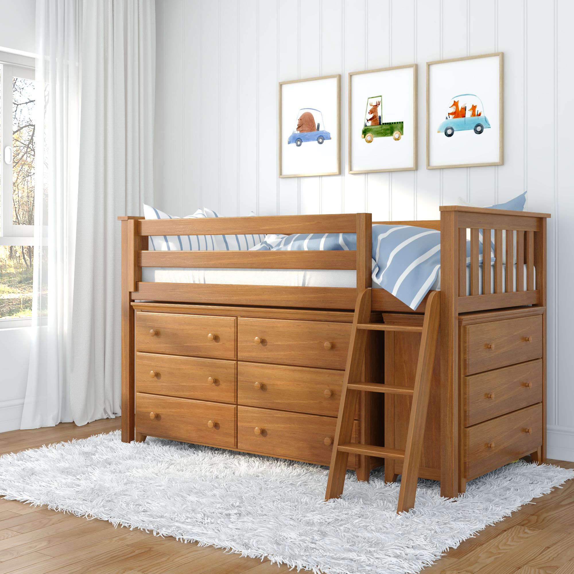 Jackpot Deluxe Windsor 1 Twin-Size Storage Loft Bed with Two Dressers