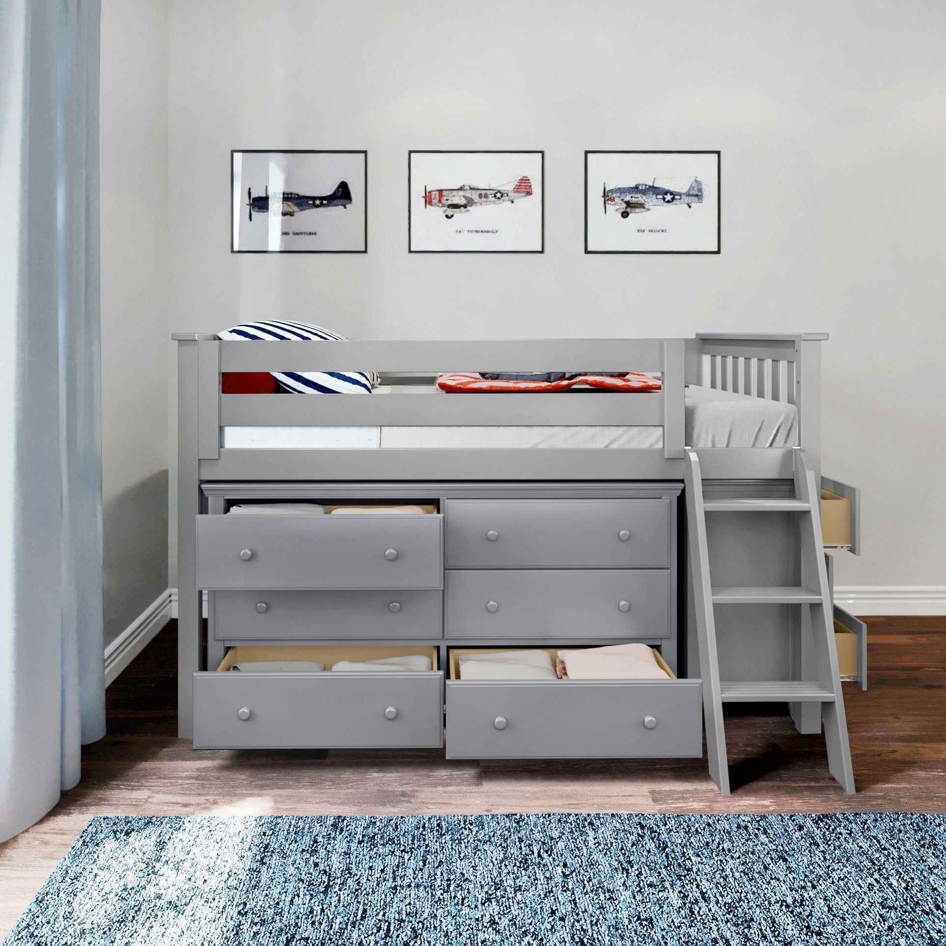 Jackpot Deluxe Windsor 1 Twin-Size Storage Loft Bed with Two Dressers