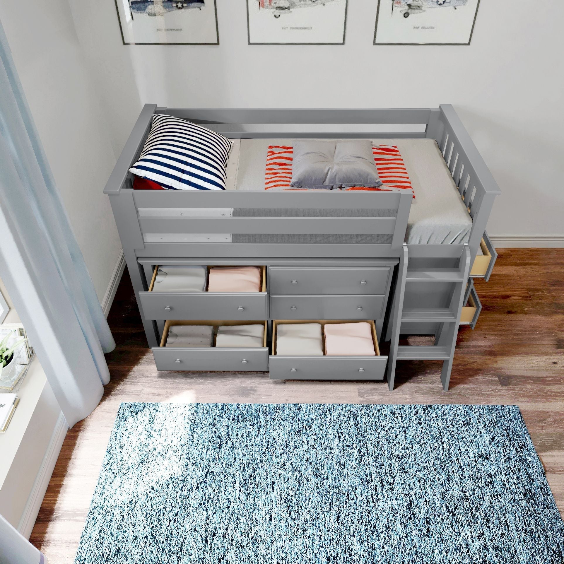 Jackpot Deluxe Windsor 1 Twin-Size Storage Loft Bed with Two Dressers