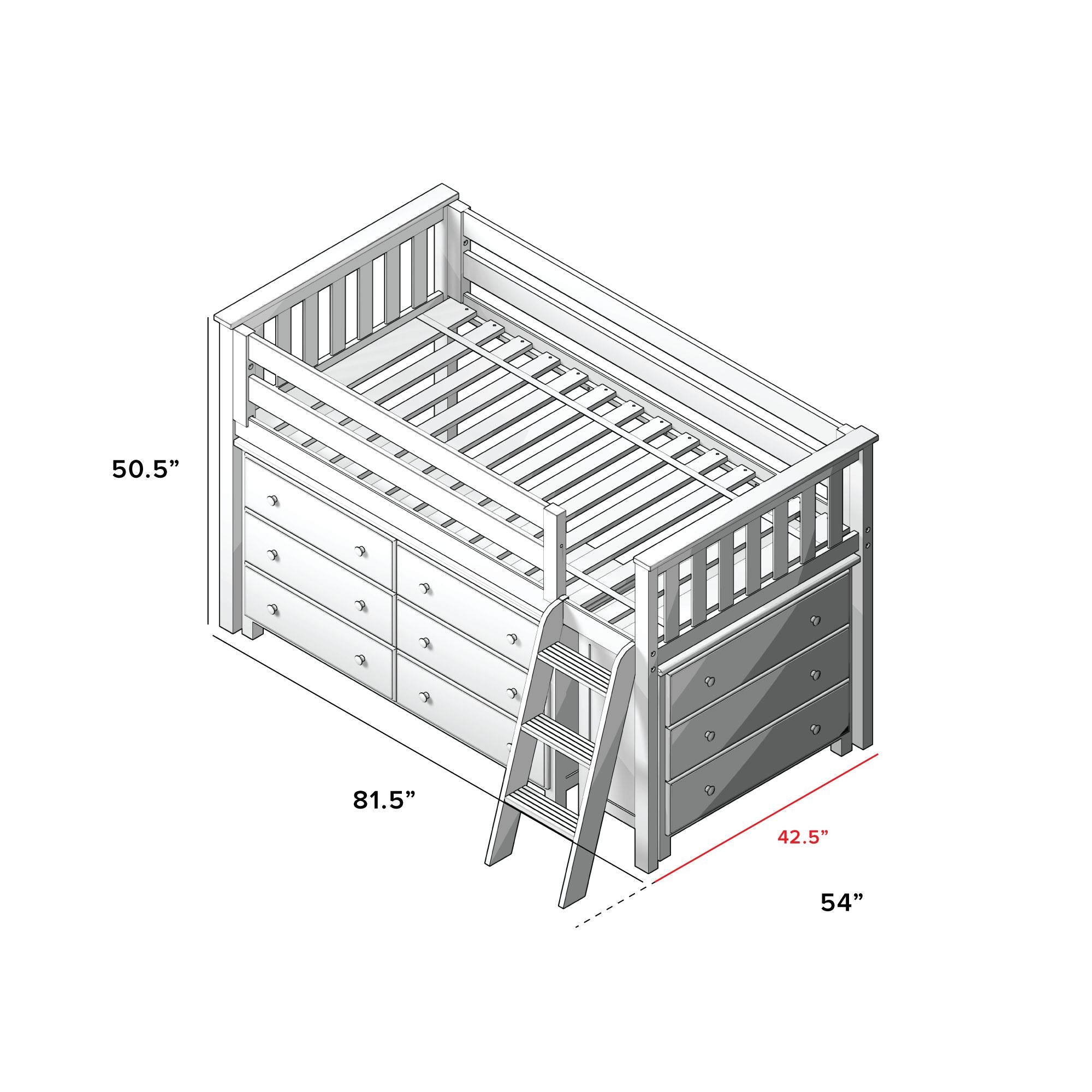 Jackpot Deluxe Windsor 1 Twin-Size Storage Loft Bed with Two Dressers