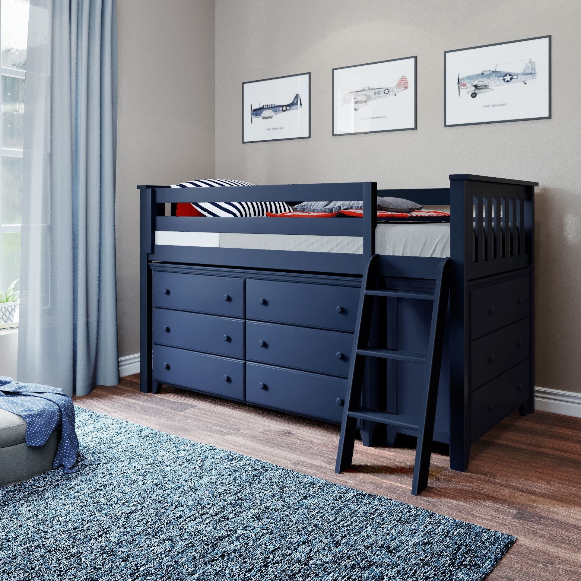 Jackpot Deluxe Windsor 1 Twin-Size Storage Loft Bed with Two Dressers