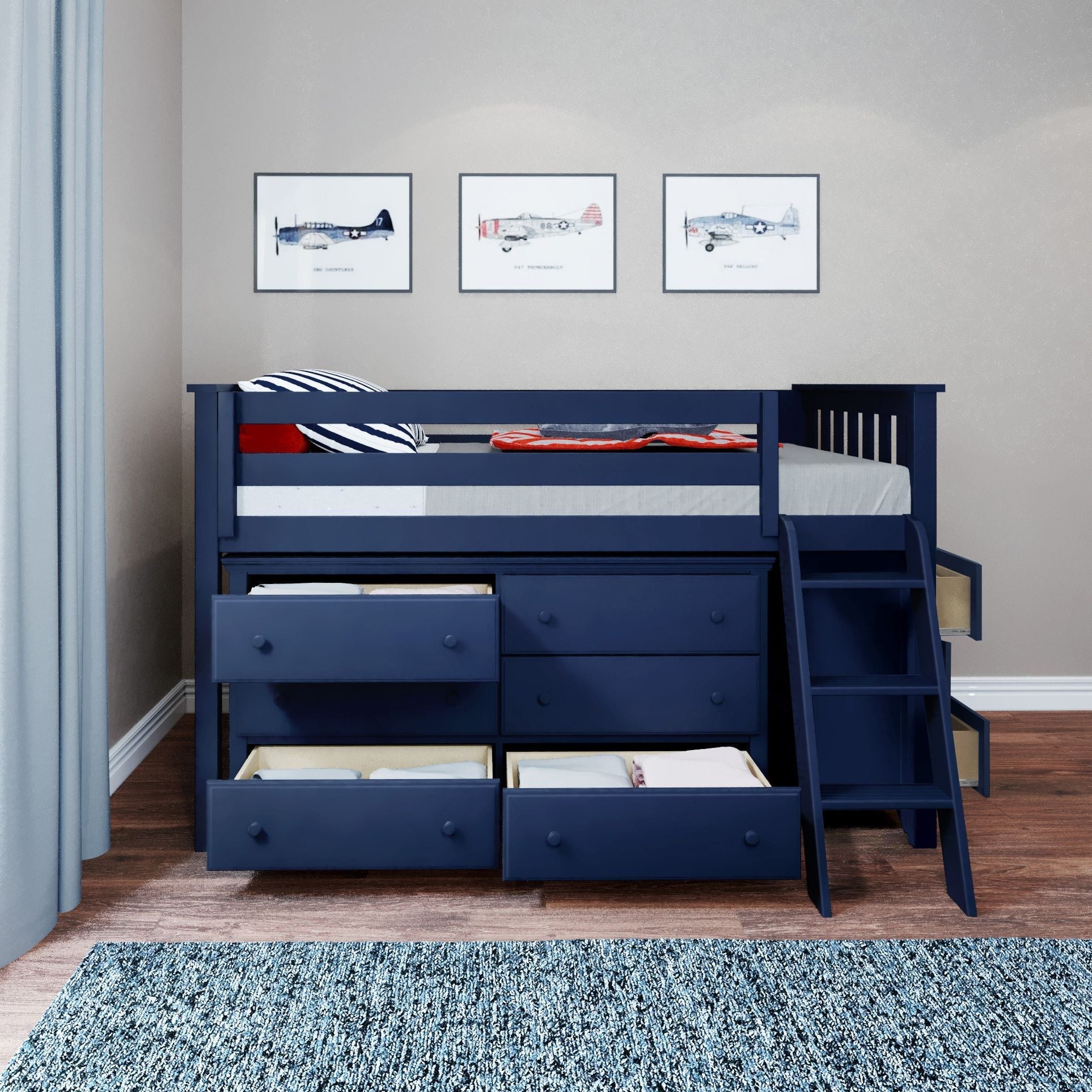 Jackpot Deluxe Windsor 1 Twin-Size Storage Loft Bed with Two Dressers