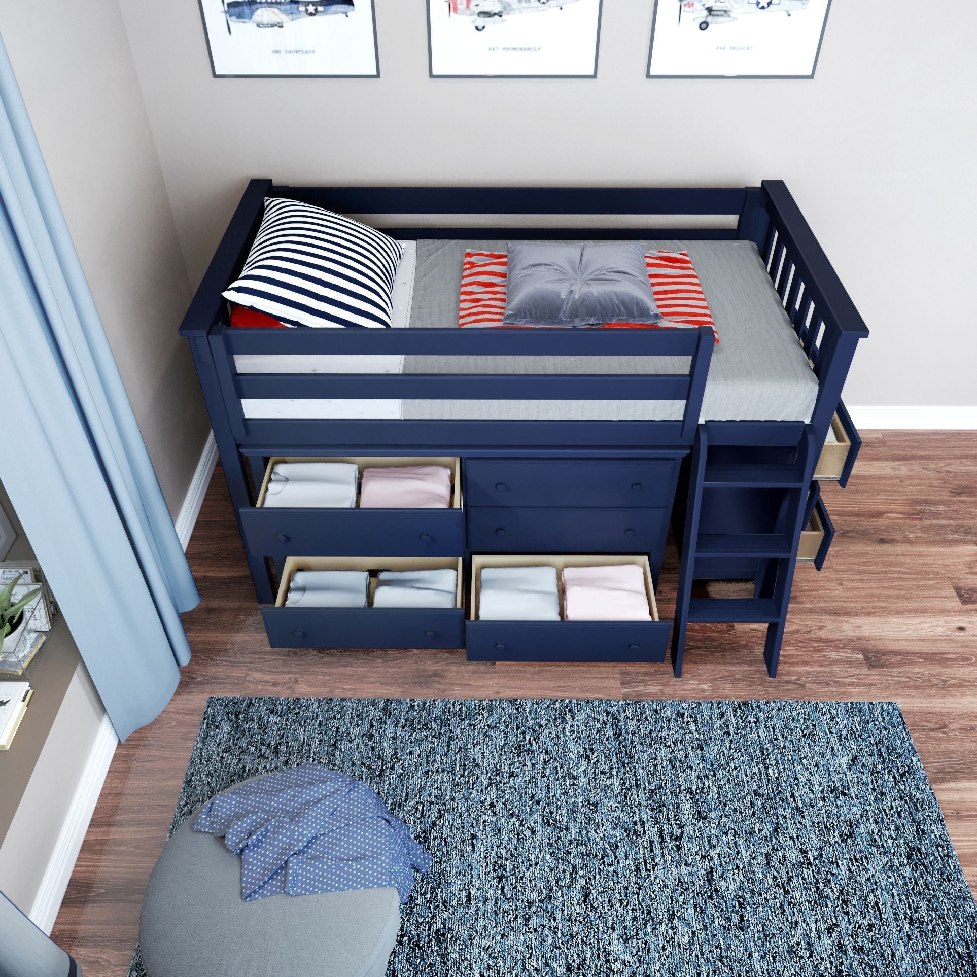 Jackpot Deluxe Windsor 1 Twin-Size Storage Loft Bed with Two Dressers