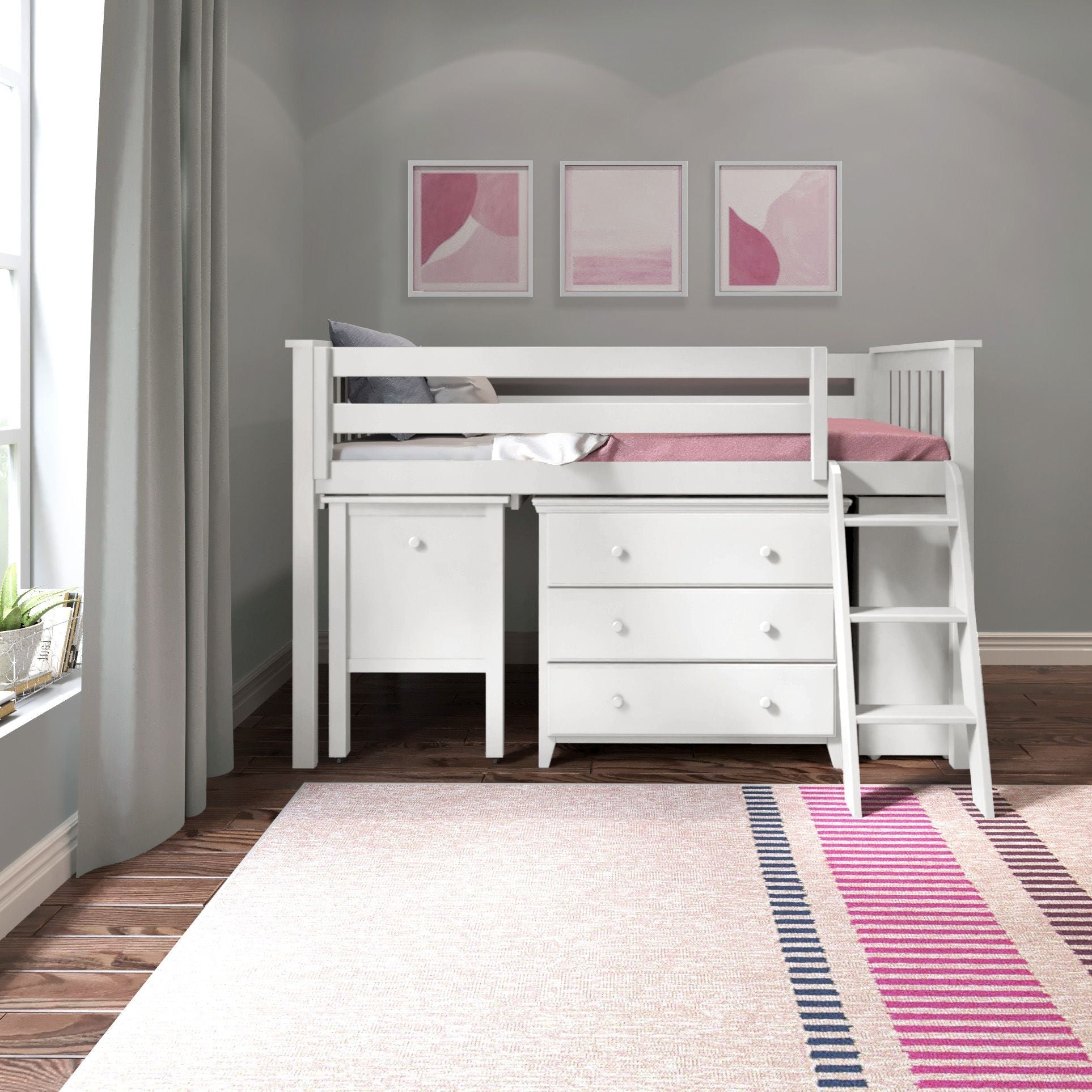 Jackpot Deluxe Windsor 2 Twin-Size Storage Loft Bed with Dresser, Bookcase and Desk