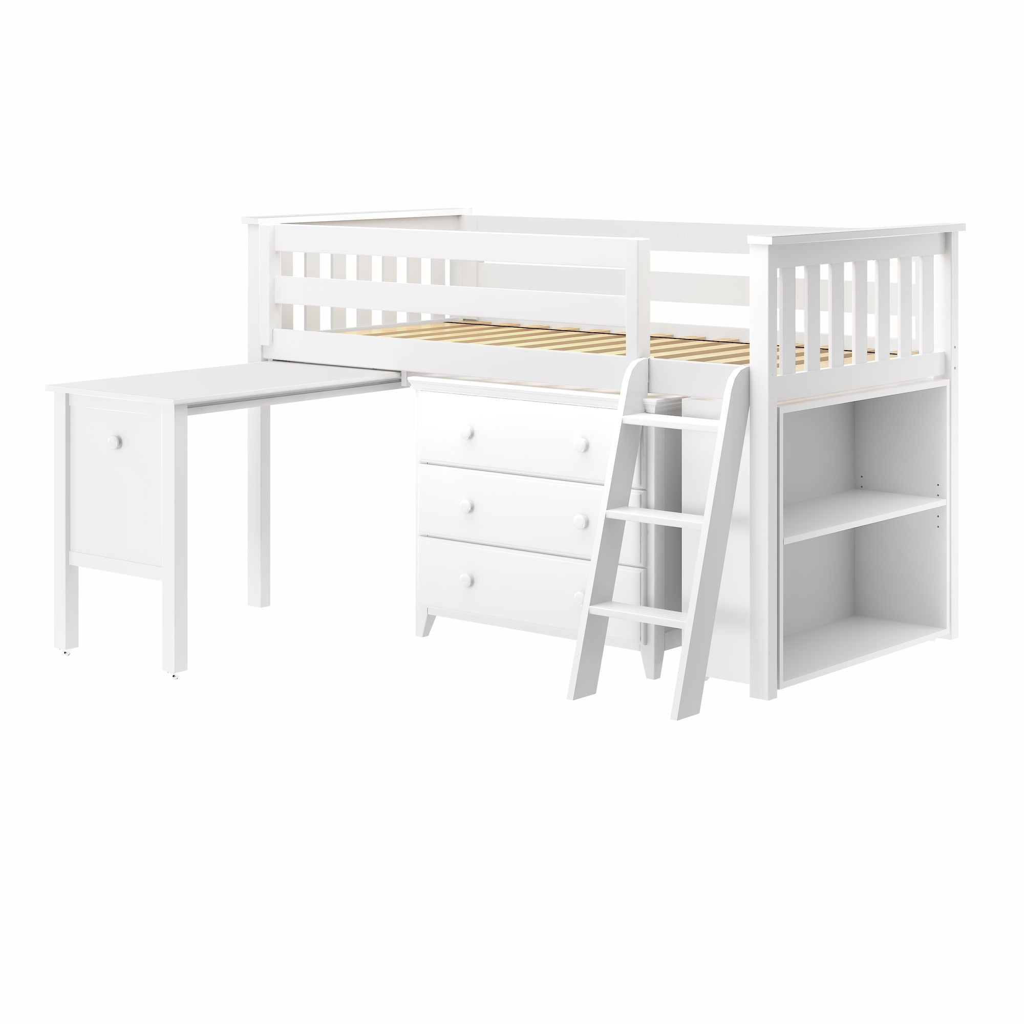 Jackpot Deluxe Windsor 2 Twin-Size Storage Loft Bed with Dresser, Bookcase and Desk