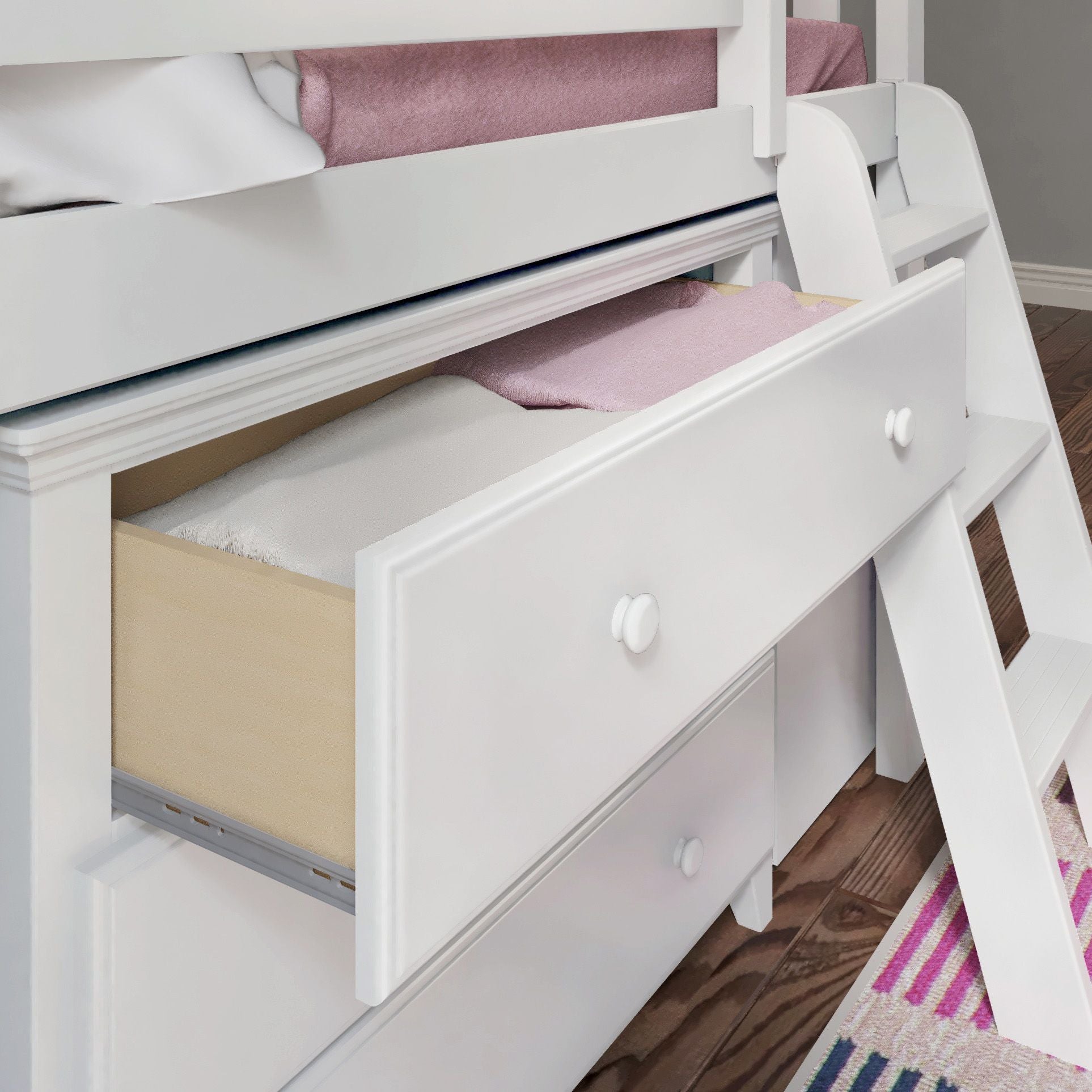 Jackpot Deluxe Windsor 2 Twin-Size Storage Loft Bed with Dresser, Bookcase and Desk