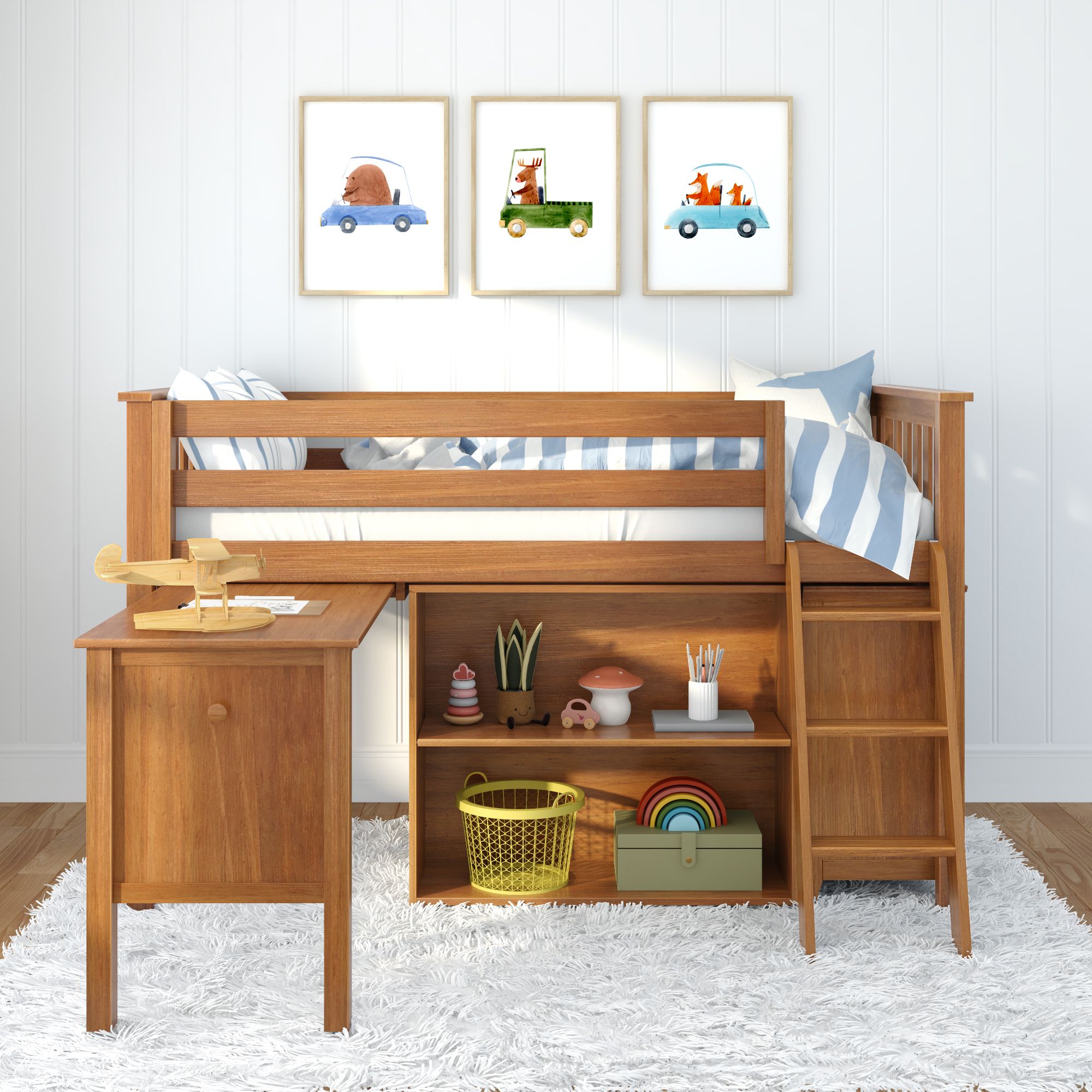 Jackpot Deluxe Windsor 2 Twin-Size Storage Loft Bed with Dresser, Bookcase and Desk