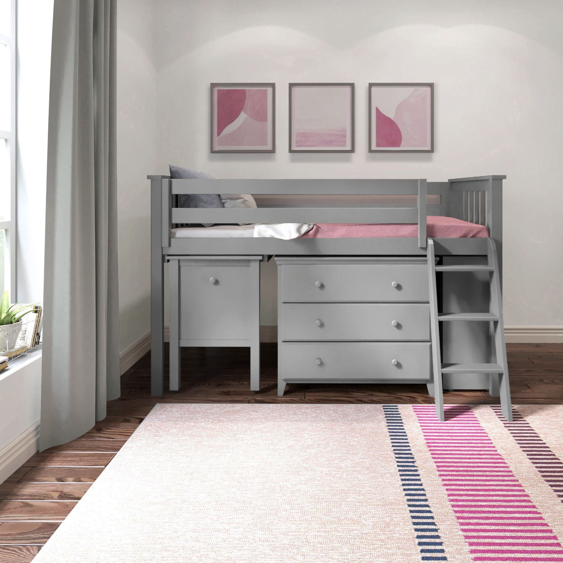Jackpot Deluxe Windsor 2 Twin-Size Storage Loft Bed with Dresser, Bookcase and Desk