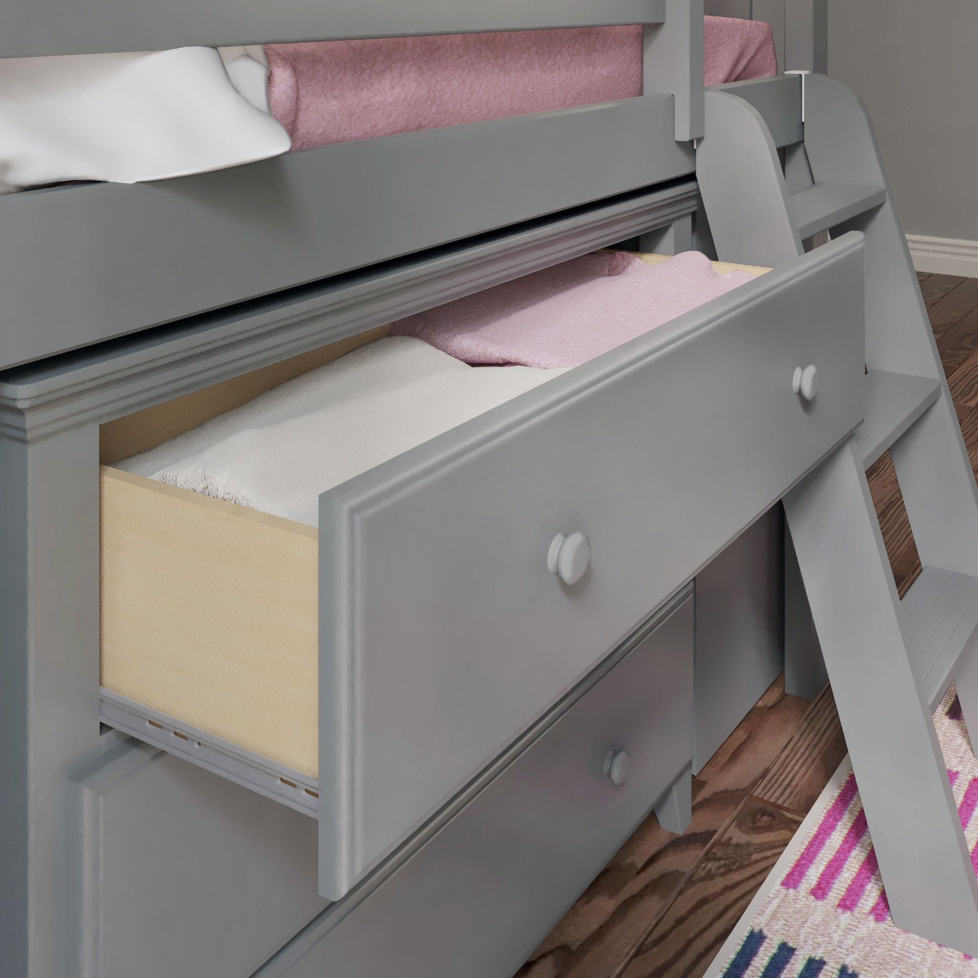 Jackpot Deluxe Windsor 2 Twin-Size Storage Loft Bed with Dresser, Bookcase and Desk
