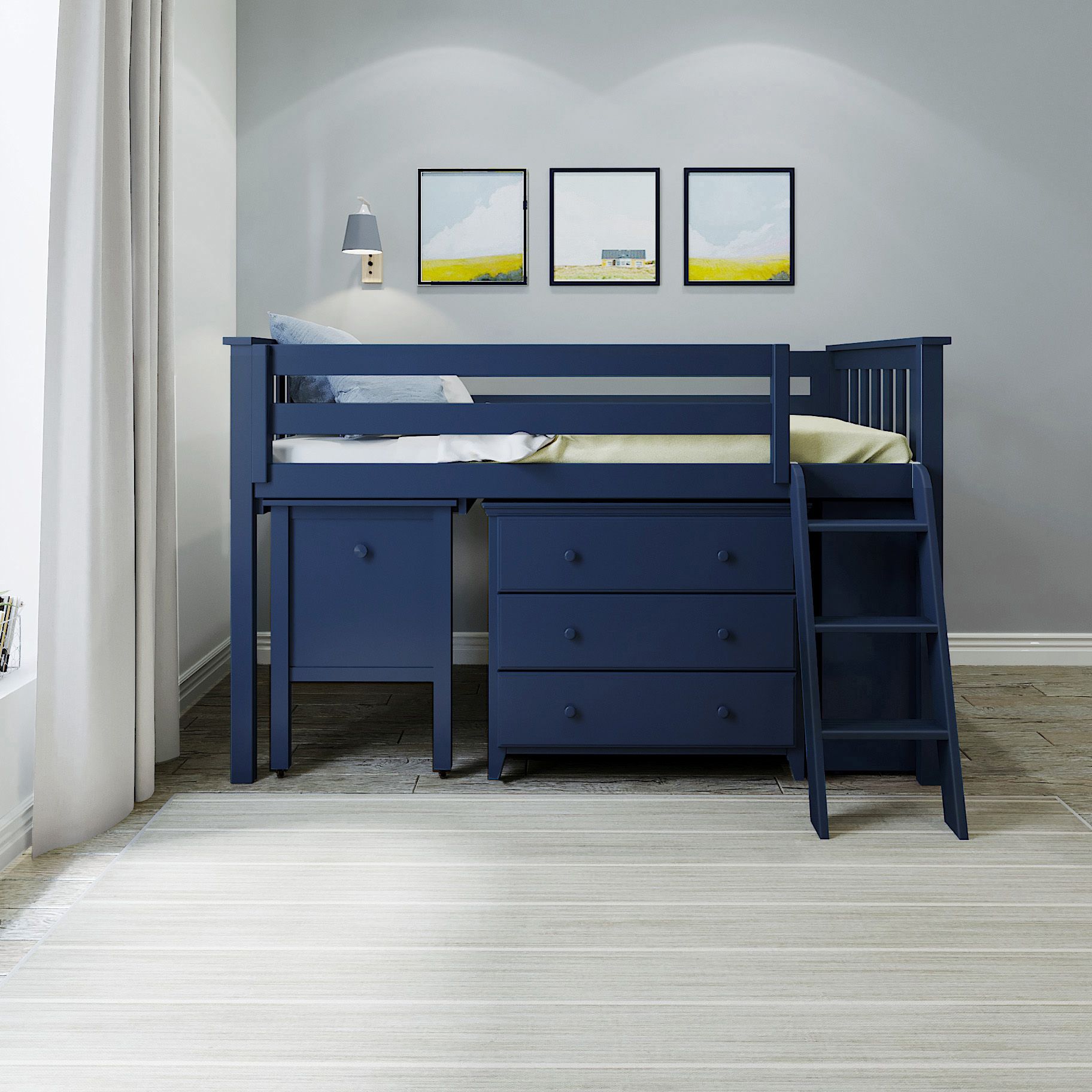 Jackpot Deluxe Windsor 2 Twin-Size Storage Loft Bed with Dresser, Bookcase and Desk