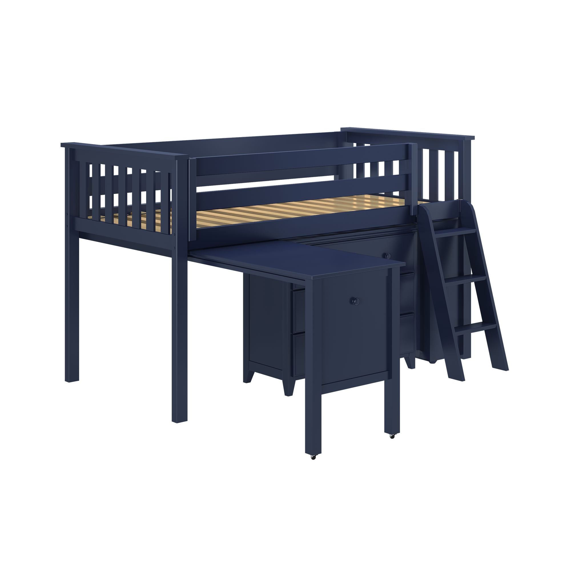 Jackpot Deluxe Windsor 2 Twin-Size Storage Loft Bed with Dresser, Bookcase and Desk