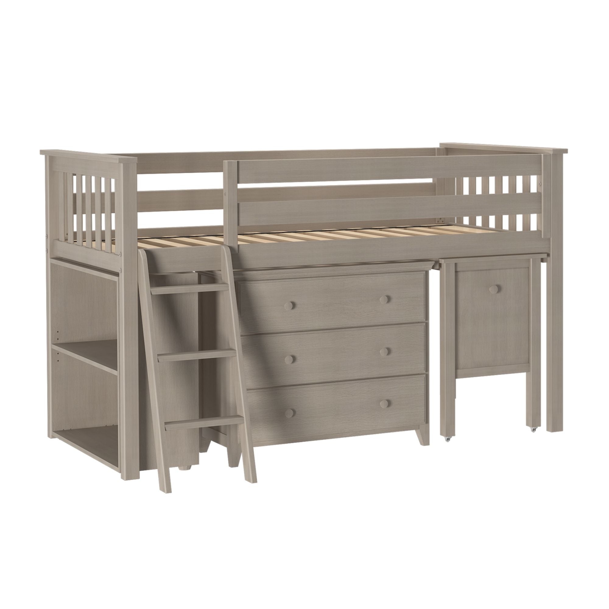 Jackpot Deluxe Windsor 2 Twin-Size Storage Loft Bed with Dresser, Bookcase and Desk