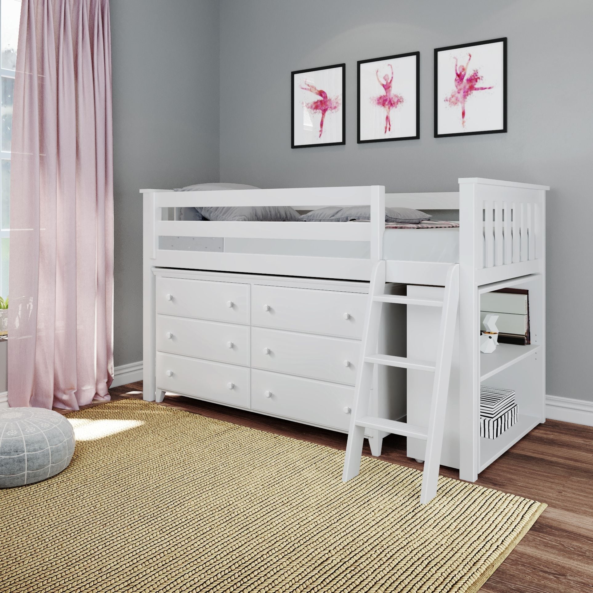Jackpot Deluxe Windsor Twin-Size Storage Loft Bed with Dresser and Bookcase