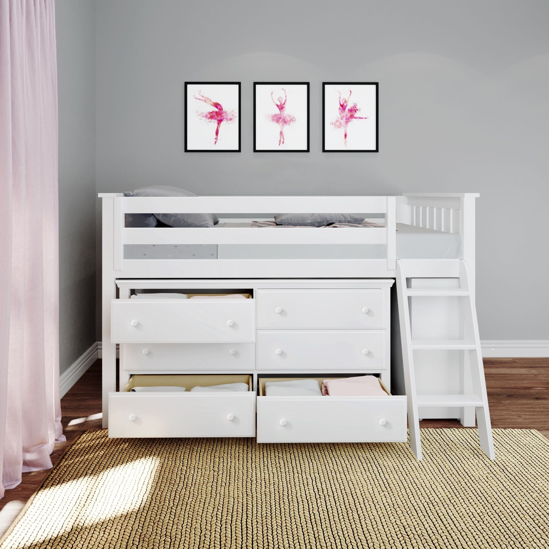 Jackpot Deluxe Windsor Twin-Size Storage Loft Bed with Dresser and Bookcase