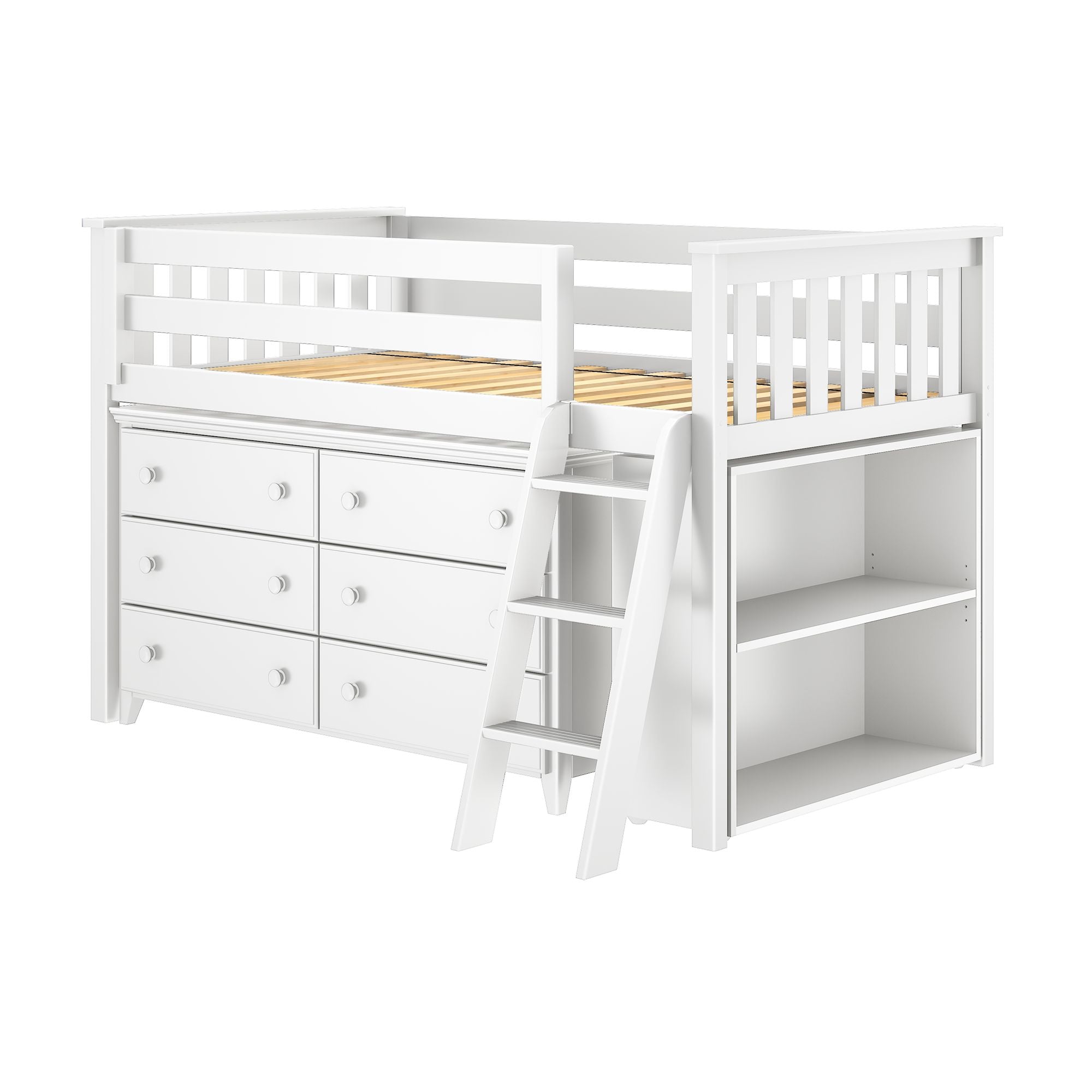 Jackpot Deluxe Windsor Twin-Size Storage Loft Bed with Dresser and Bookcase