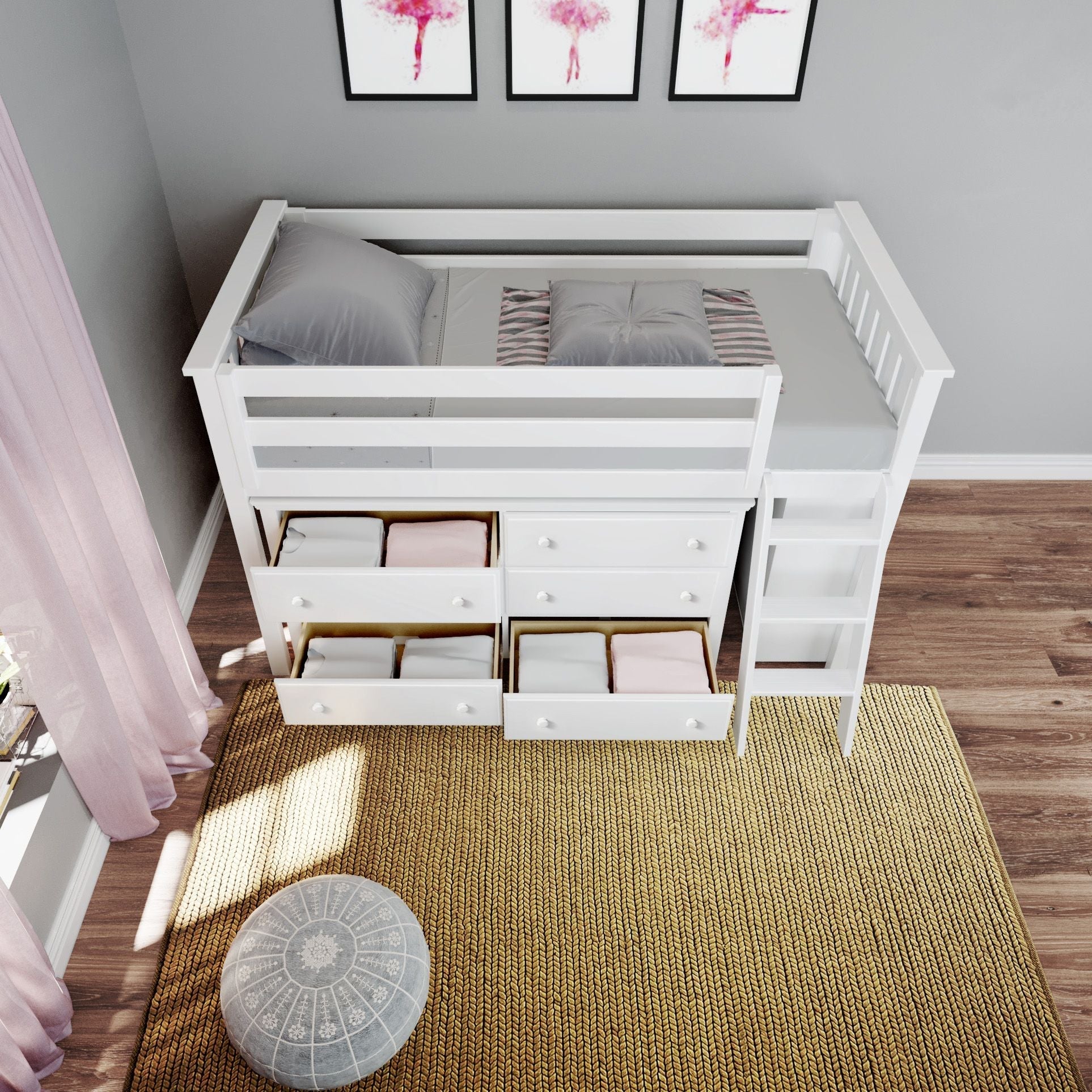 Jackpot Deluxe Windsor Twin-Size Storage Loft Bed with Dresser and Bookcase