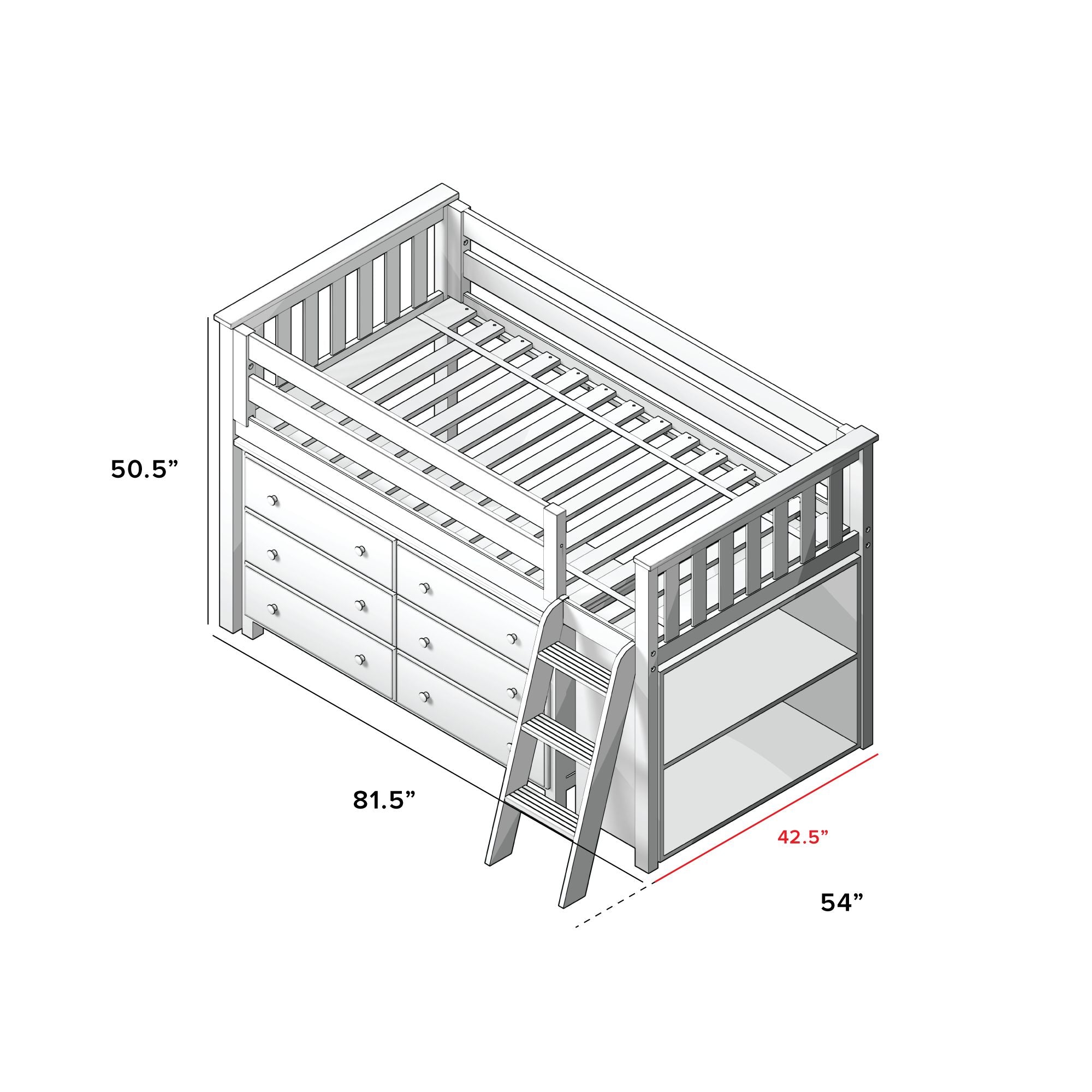 Jackpot Deluxe Windsor Twin-Size Storage Loft Bed with Dresser and Bookcase