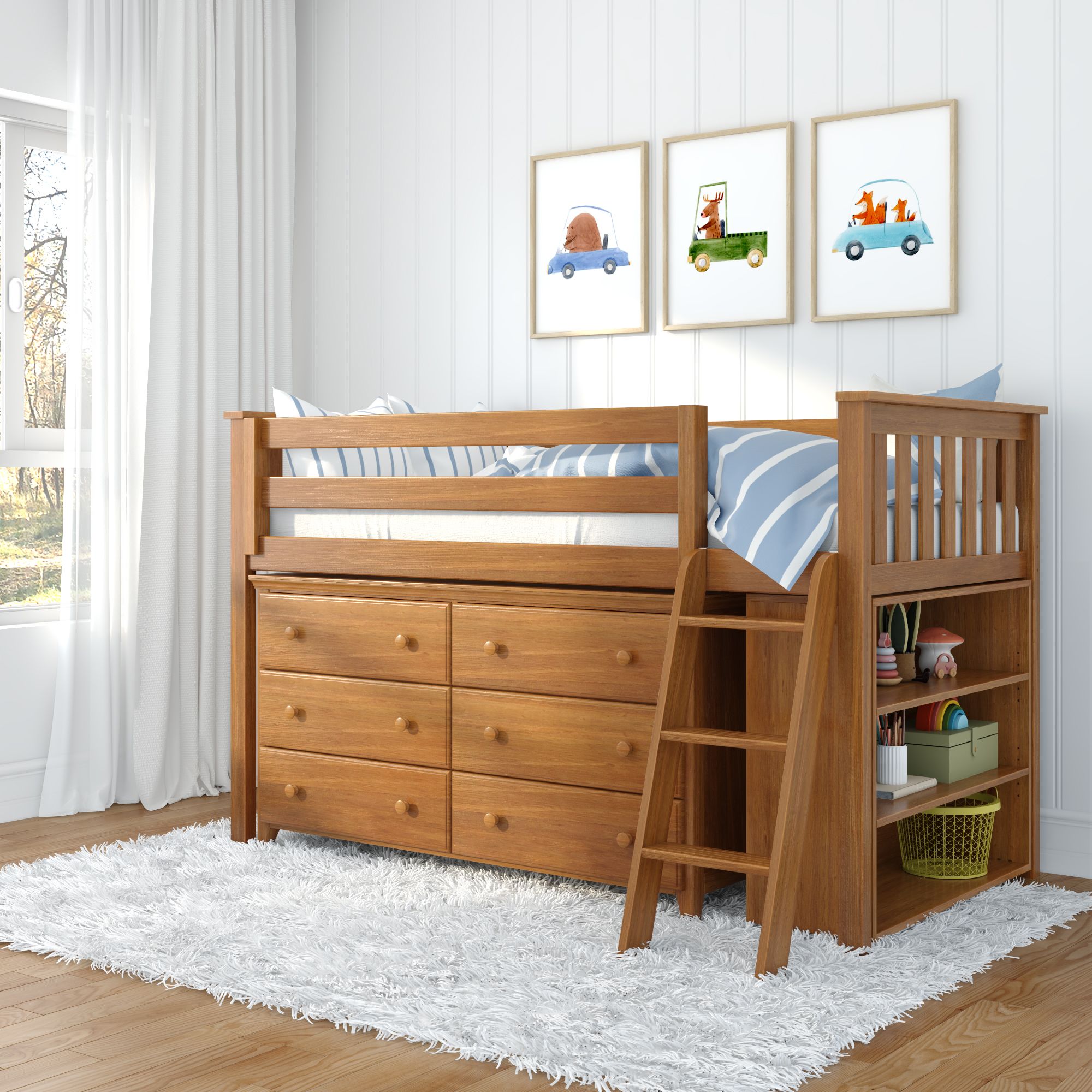 Jackpot Deluxe Windsor Twin-Size Storage Loft Bed with Dresser and Bookcase
