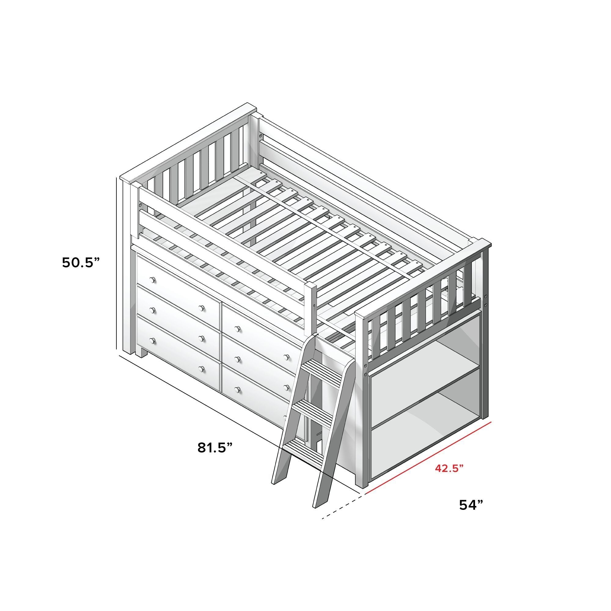 Jackpot Deluxe Windsor Twin-Size Storage Loft Bed with Dresser and Bookcase