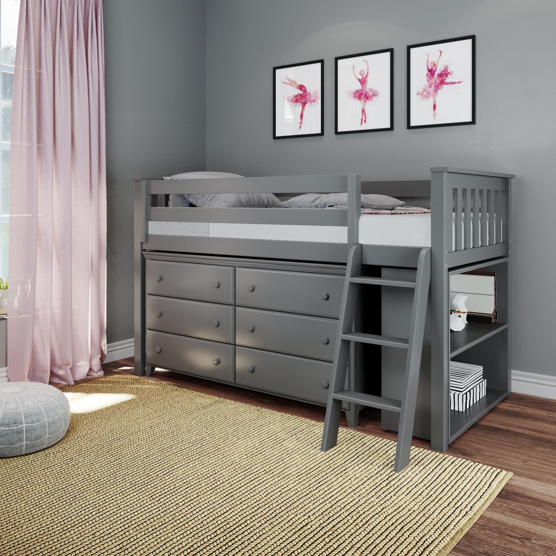 Jackpot Deluxe Windsor Twin-Size Storage Loft Bed with Dresser and Bookcase