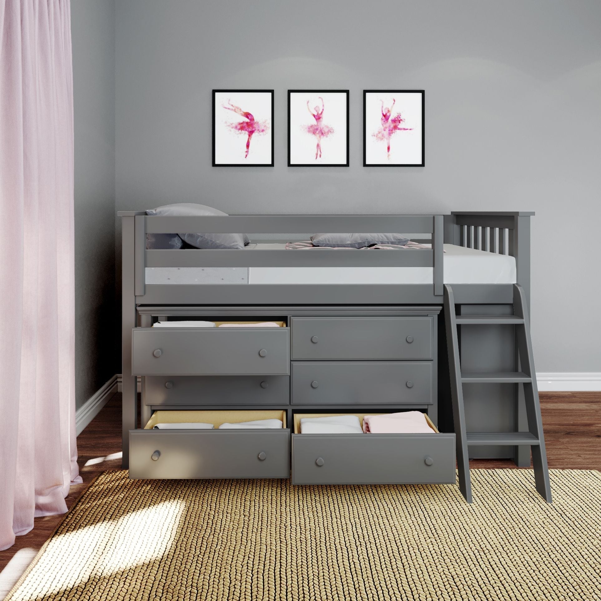 Jackpot Deluxe Windsor Twin-Size Storage Loft Bed with Dresser and Bookcase