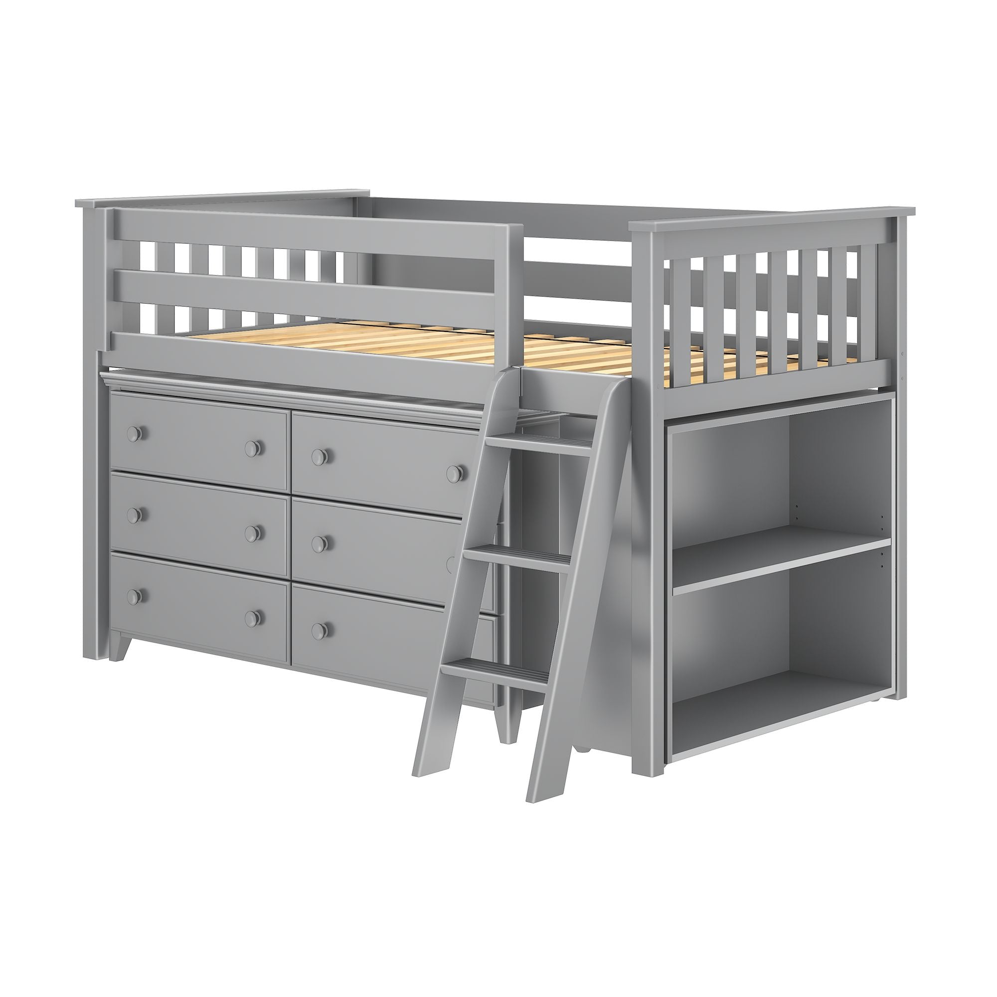 Jackpot Deluxe Windsor Twin-Size Storage Loft Bed with Dresser and Bookcase