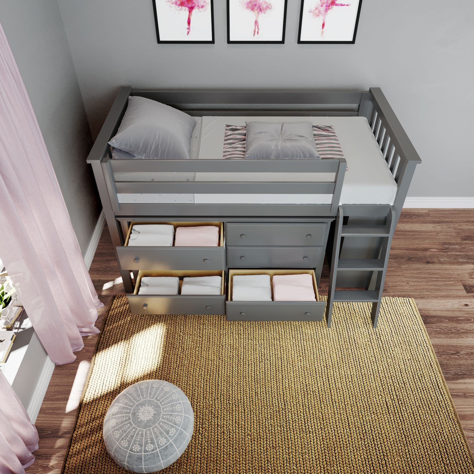 Jackpot Deluxe Windsor Twin-Size Storage Loft Bed with Dresser and Bookcase