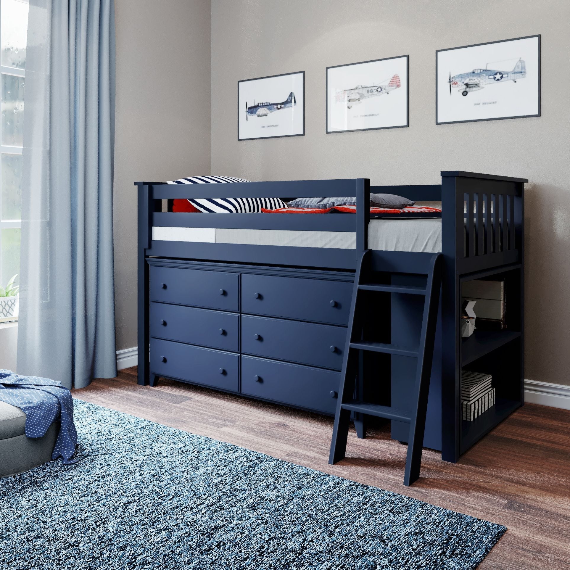 Jackpot Deluxe Windsor Twin-Size Storage Loft Bed with Dresser and Bookcase