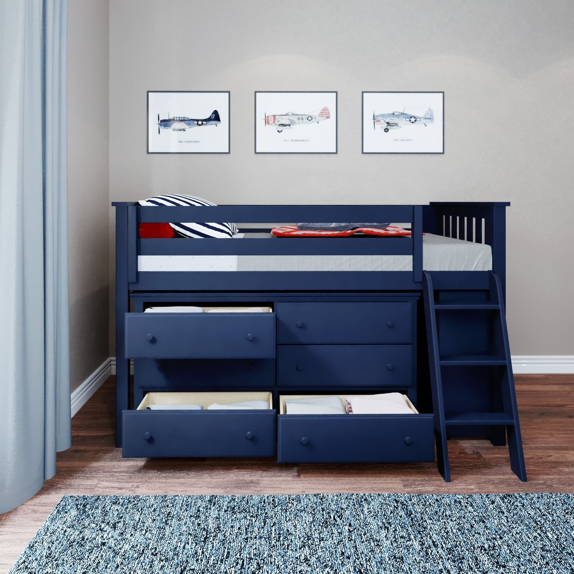 Jackpot Deluxe Windsor Twin-Size Storage Loft Bed with Dresser and Bookcase