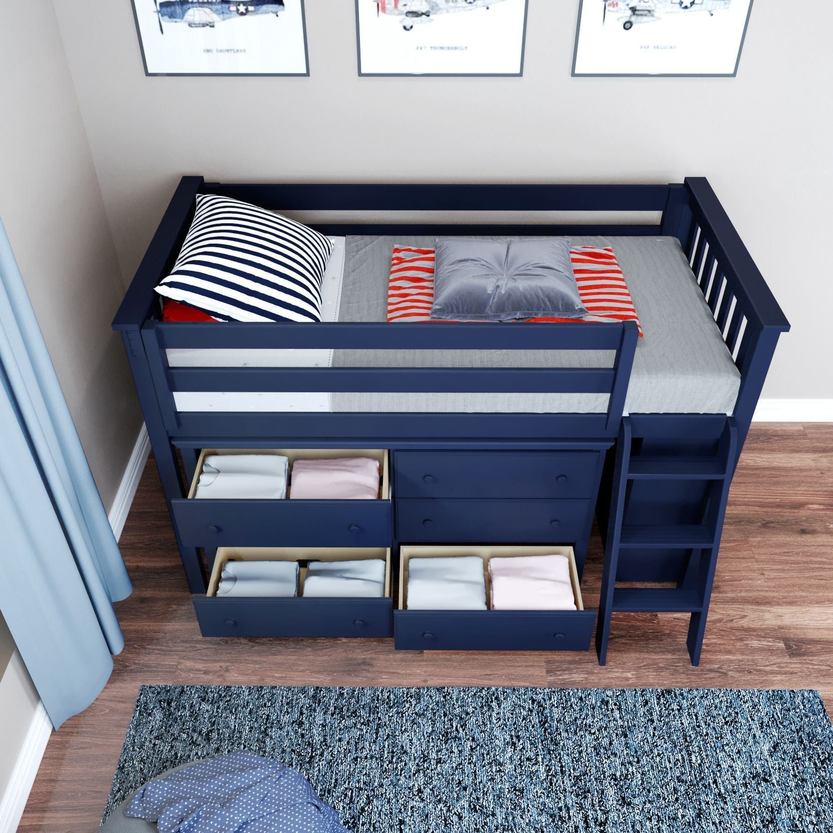 Jackpot Deluxe Windsor Twin-Size Storage Loft Bed with Dresser and Bookcase