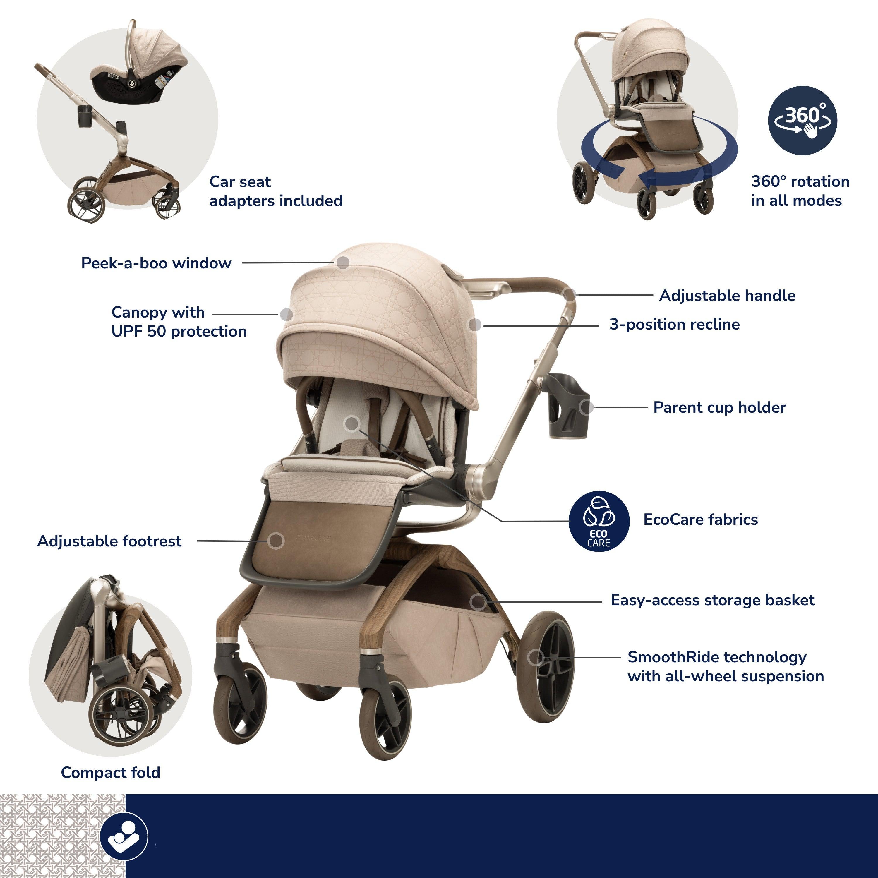 stokke xplory car seat adapter maxi cosi Maxi-Cosi Kindred Tana 360 Rotating Modular Stroller Natural Heritage