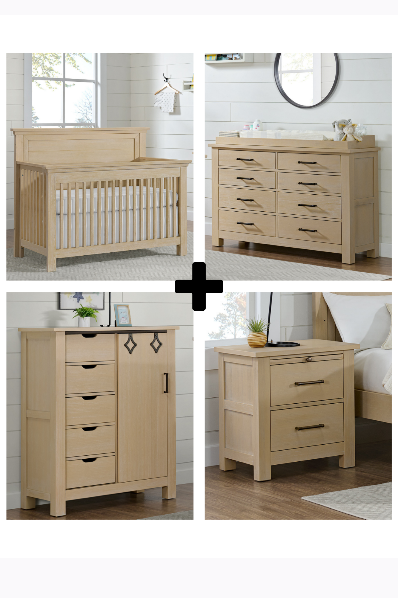 Windsor Sandstone Crib + Dresser + Chifferobe + Nightstand 4 Piece Set