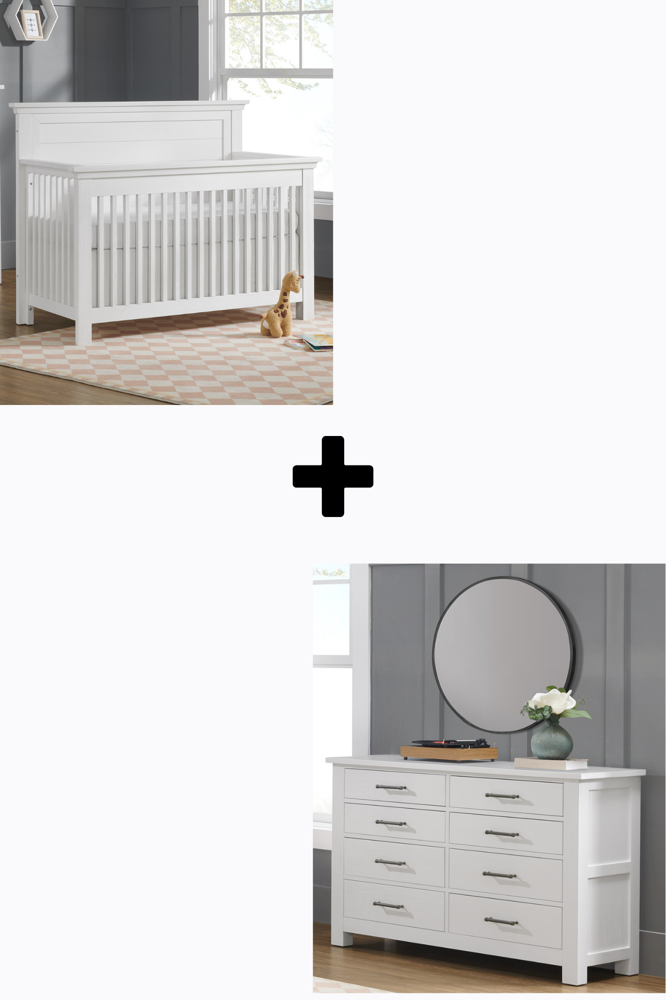 Windsor Weathered White Crib + Dresser Set