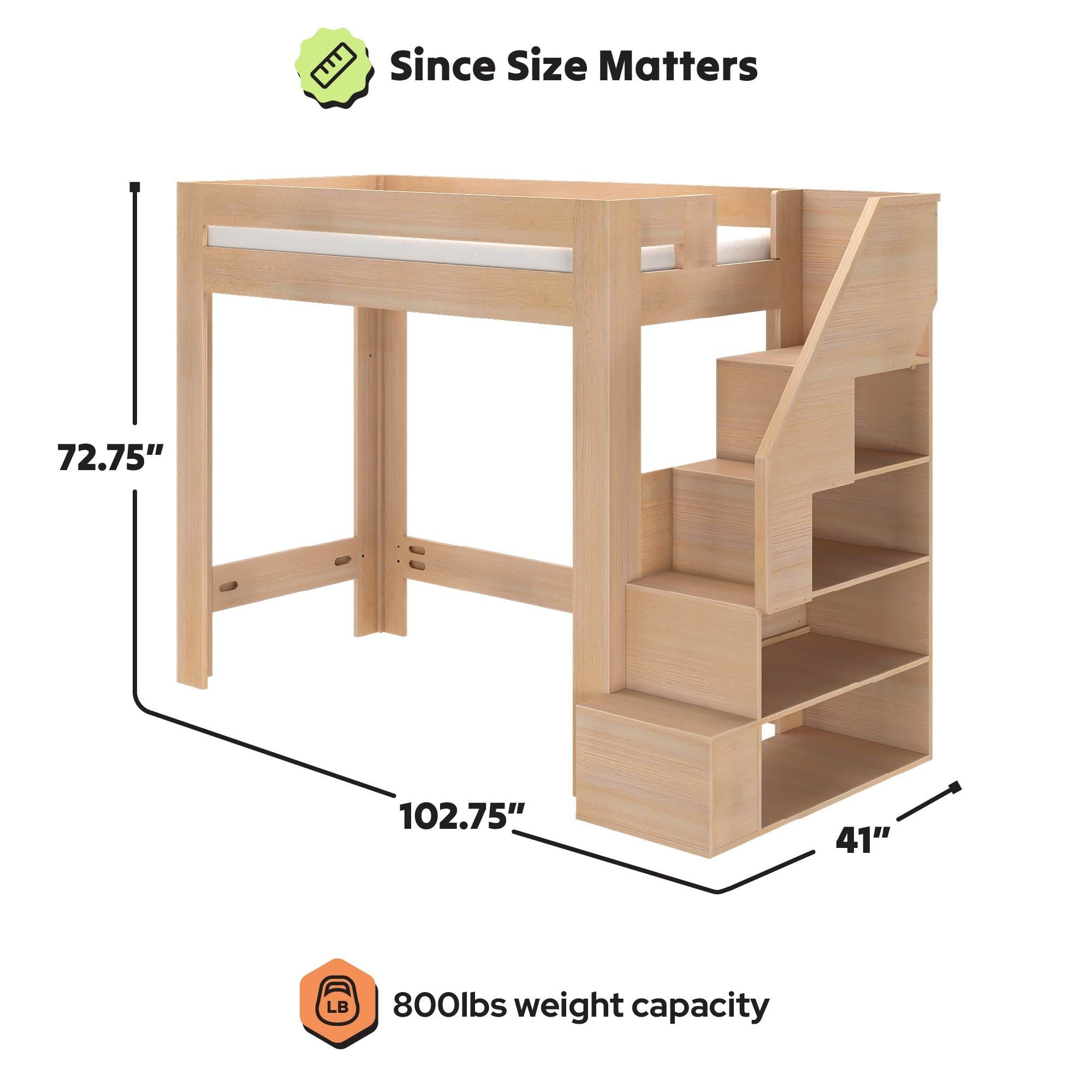 Maxwood Pacific Twin XL Loft Bed with Stairs