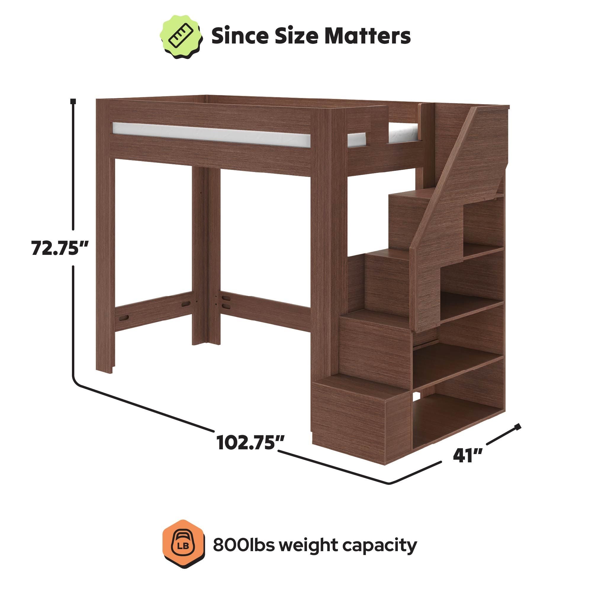 Maxwood Pacific Twin XL Loft Bed with Stairs