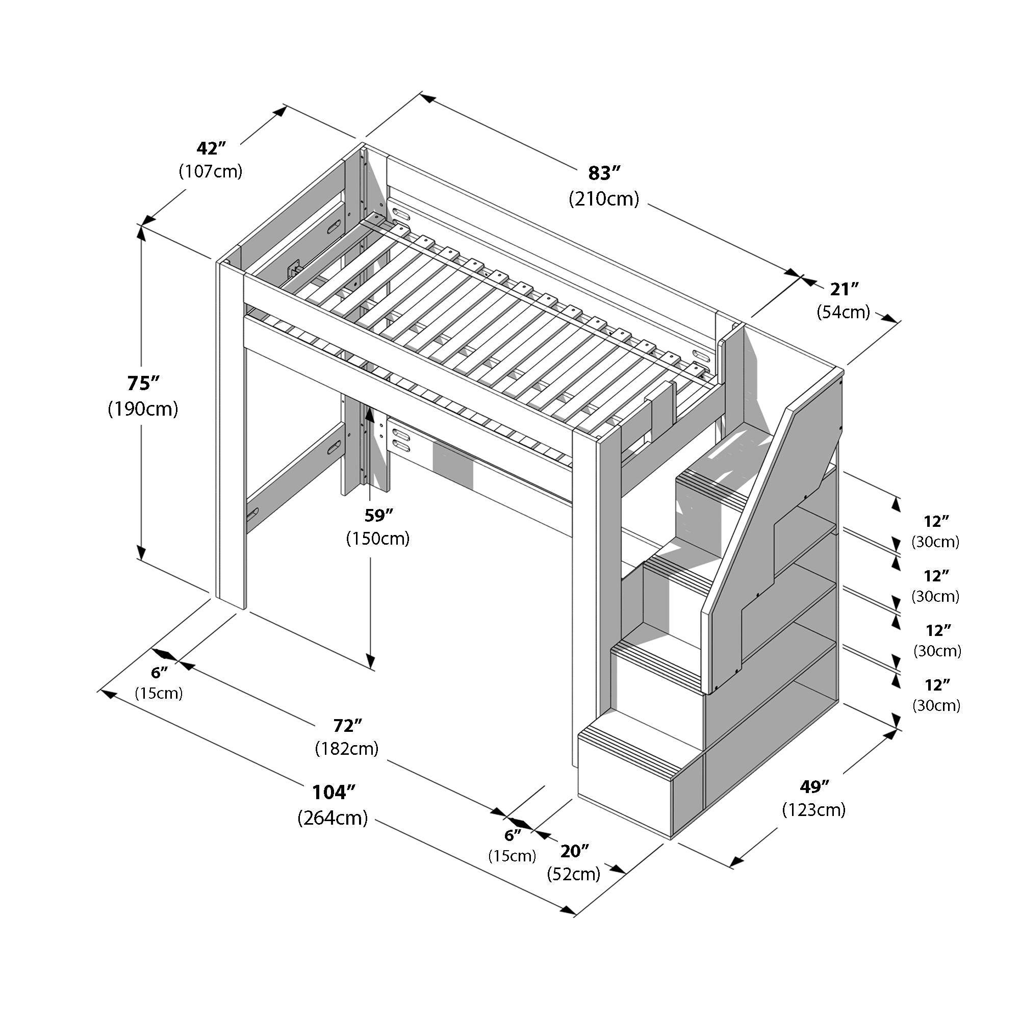 Maxwood Pacific Twin XL Loft Bed with Stairs