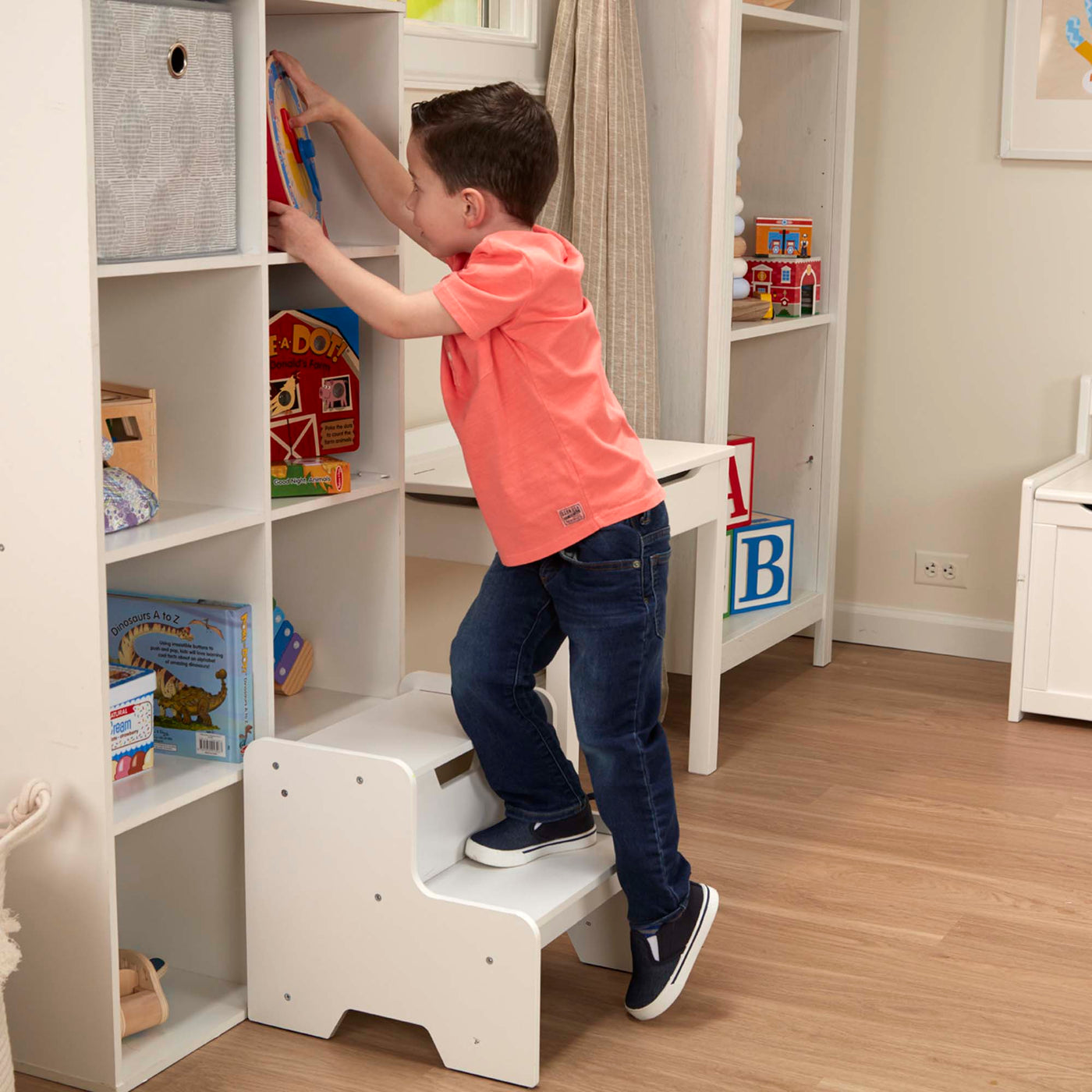 White step deals stool with storage