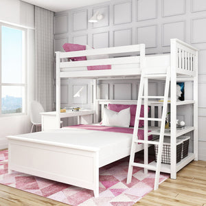 M3 Kid's L-Shaped Twin Over Full-Size Bunk Bed with Bookcase + Desk