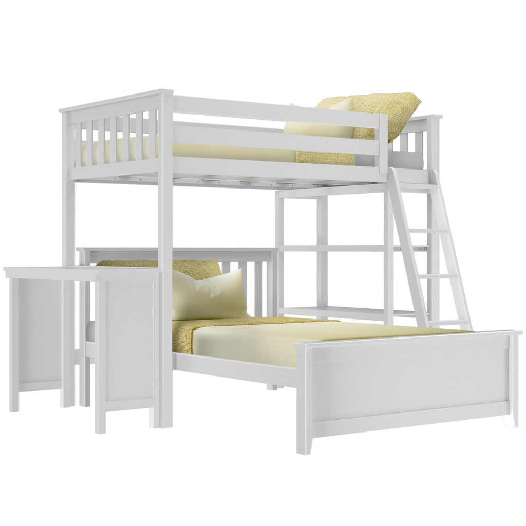 M3 Kid's L-Shaped Twin Over Full-Size Bunk Bed with Bookcase + Desk