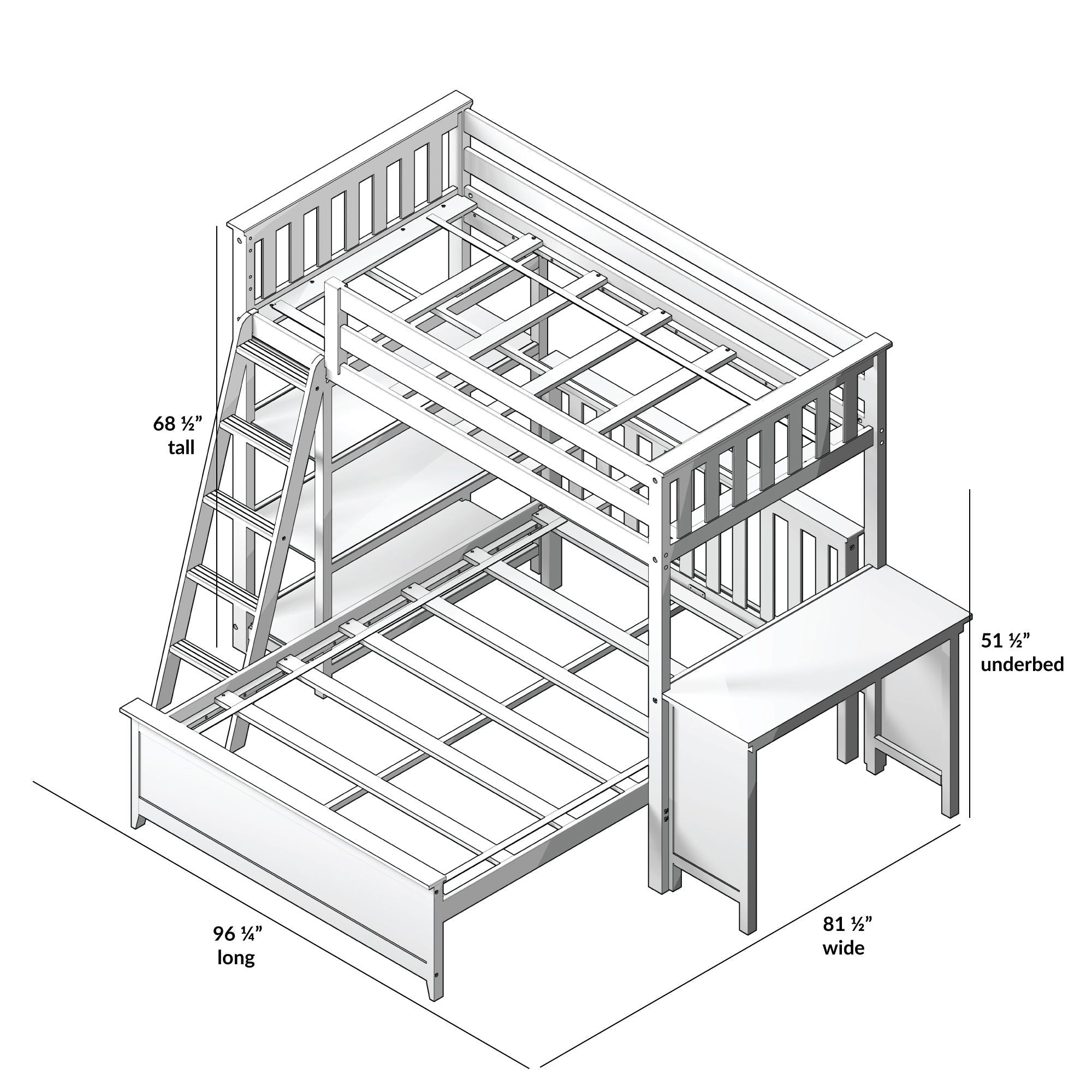 M3 Kid's L-Shaped Twin Over Full-Size Bunk Bed with Bookcase + Desk