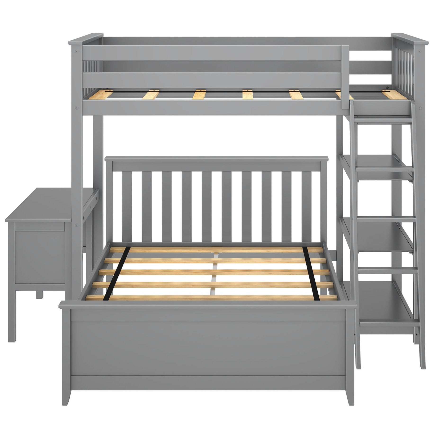 M3 Kid's L-Shaped Twin Over Full-Size Bunk Bed with Bookcase + Desk