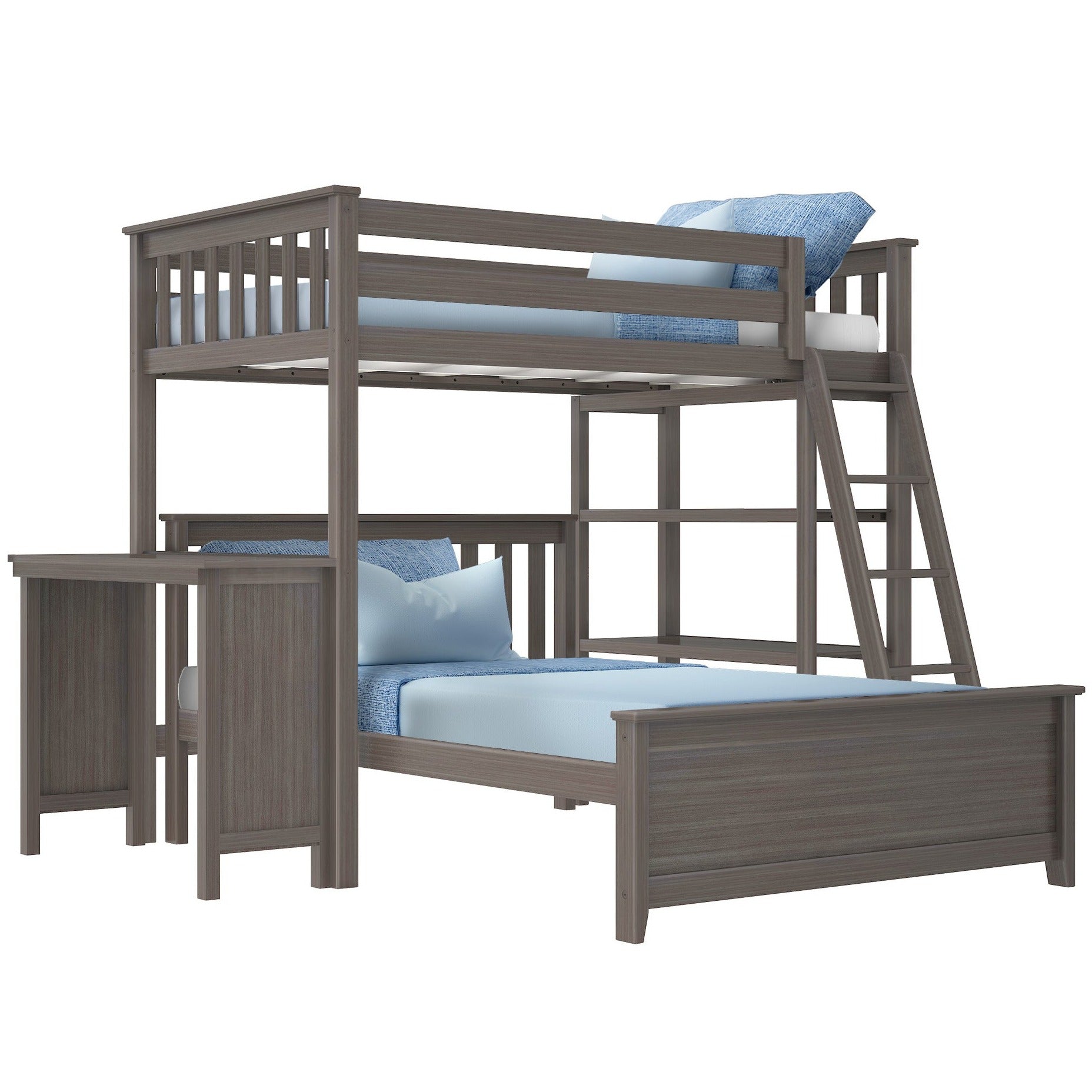 M3 Kid's L-Shaped Twin Over Full-Size Bunk Bed with Bookcase + Desk