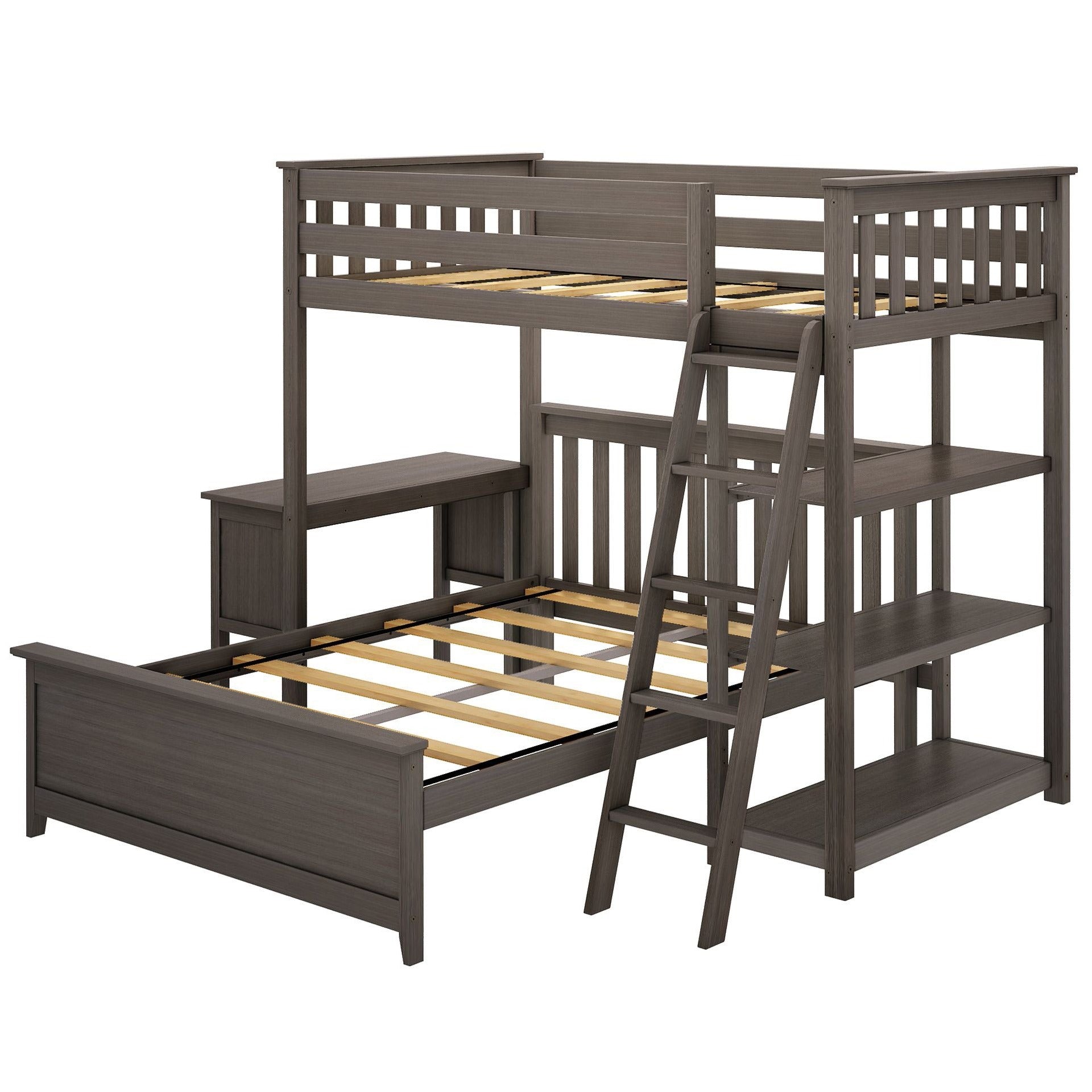 M3 Kid's L-Shaped Twin Over Full-Size Bunk Bed with Bookcase + Desk