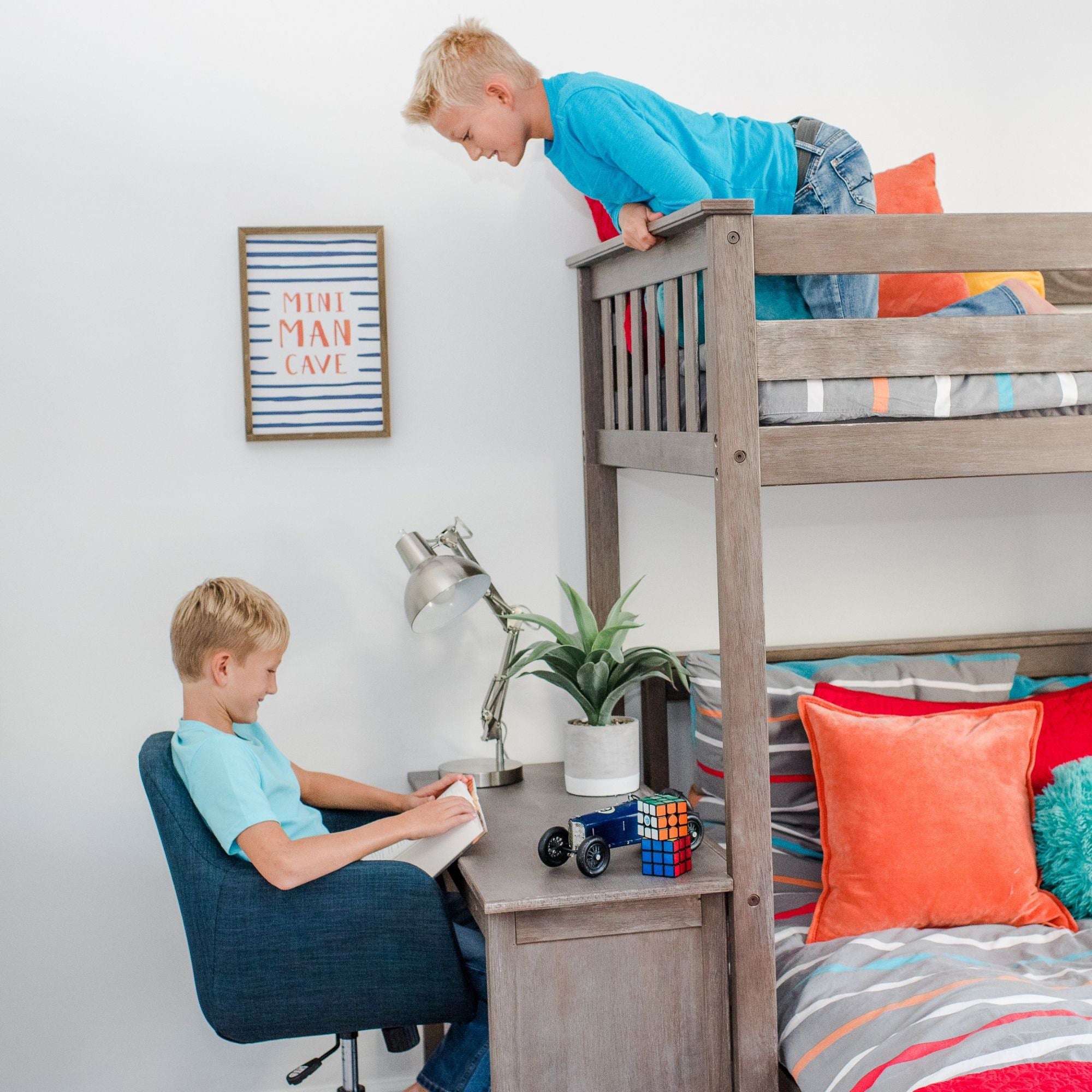 M3 Kid's L-Shaped Twin Over Full-Size Bunk Bed with Bookcase + Desk