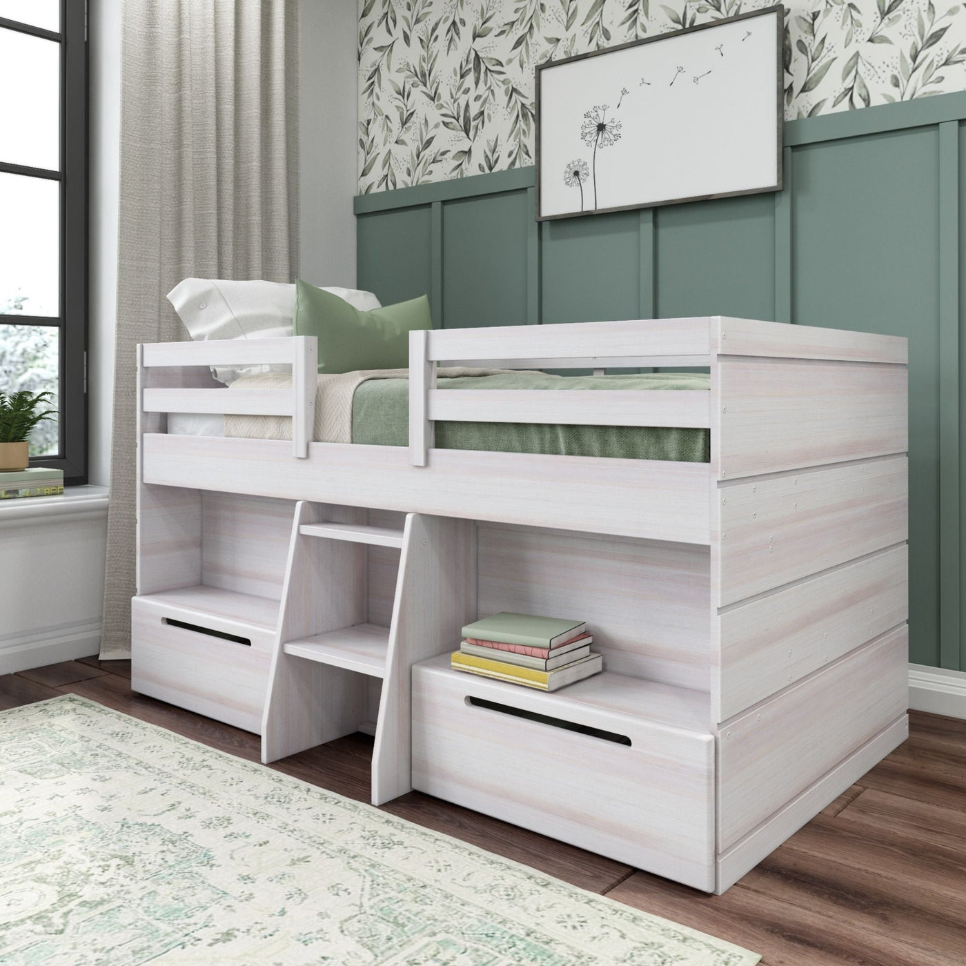 Max & Lily Farmhouse Underbed Storage Drawers, White Wash
