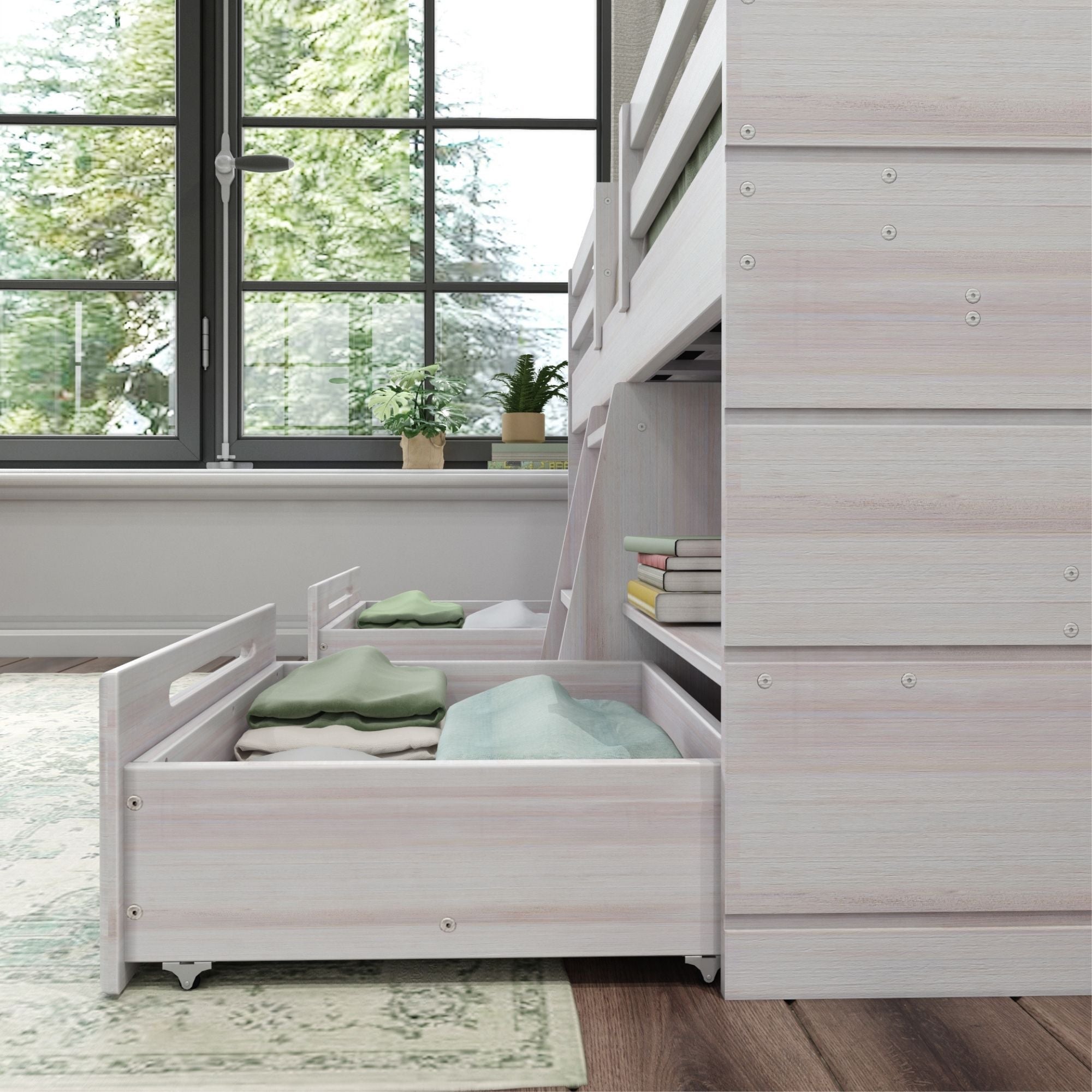 M3 Modern Farmhouse Twin-Size Low Loft with Two Drawers