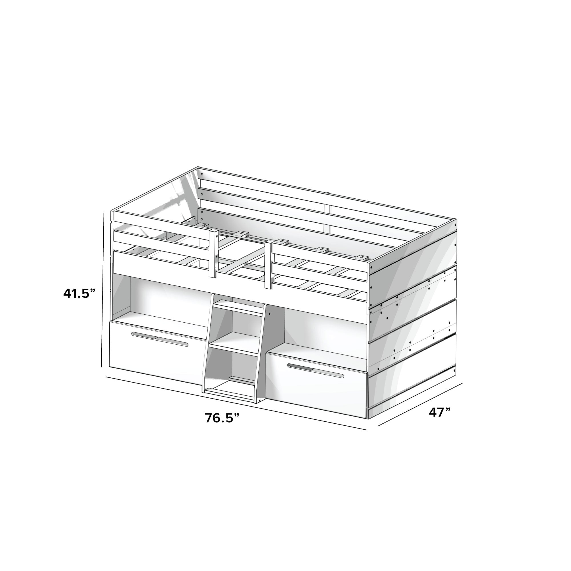 M3 Modern Farmhouse Twin-Size Low Loft with Two Drawers